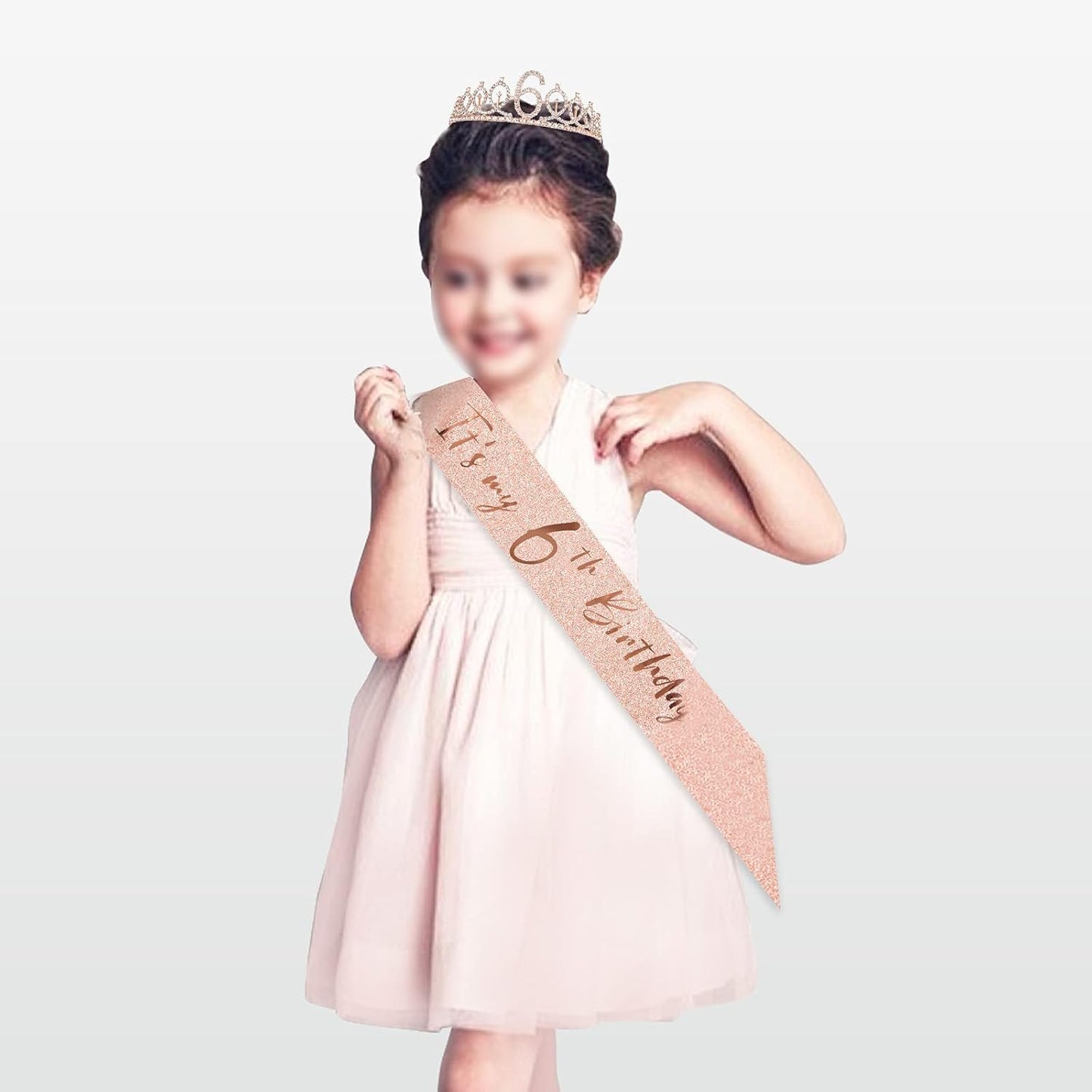 BRT Bearingshui 6th Birthday Sash and Tiara Set for Girls, Rose Gold Birthday Sash, Tiara & Cake Topper