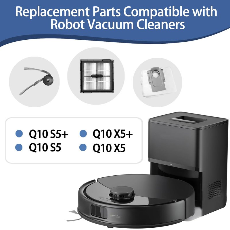 Replacement Accessories Kit Compatible with Roborock Q10 S5/Q10 S5+/Q10 X5/Q10 X5+ Robot Vacuum Cleaner Parts 2 Main Brush 4 HEPA Filters 6 mop Pads 6 dust Bags 6 Side Brush
