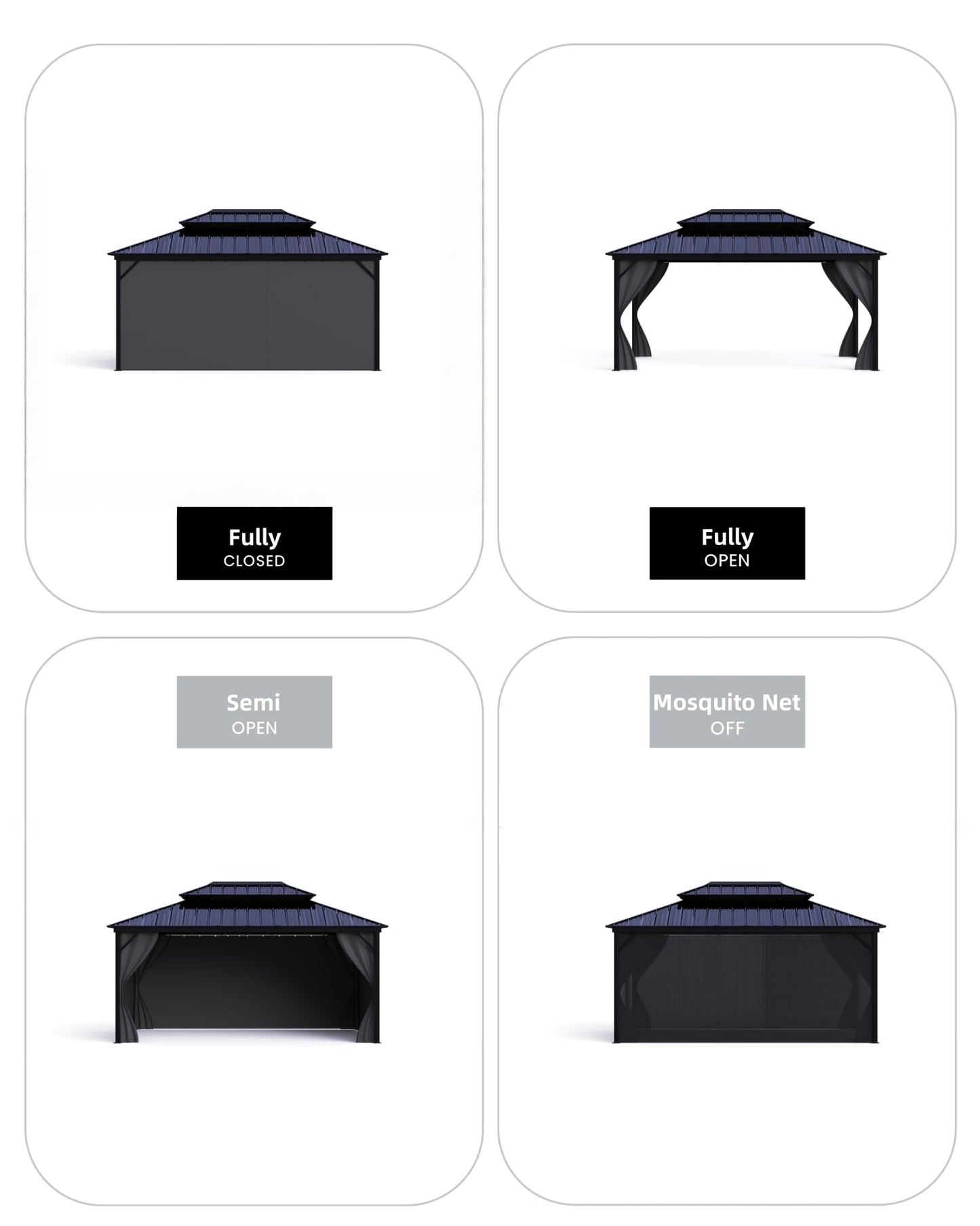 KYBOLT 12x20 Ft Hardtop Gazebos with Heavy Duty Double Roof, Nettings and Curtains Galvanized Steel Outdoor Gazebos for Patio, Backyard, Deck, Lawn (Grey)