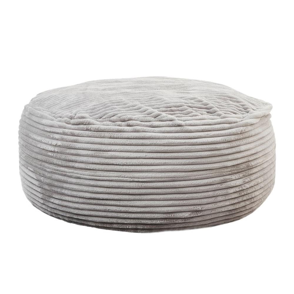 Pemberly Row 6 ft. Gray Faux Mink Bean Bag, Shredded Foam Filling, Soft Corduroy Upholstery, Removable Washable Cover, Oversized Lounger for Living Room, Bedroom, Playroom Relaxation
