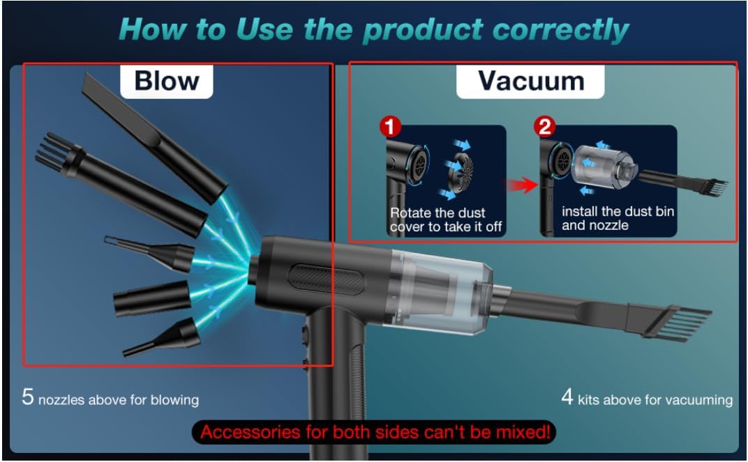 Cordless Handheld Car Vacuum, 12000Pa Strong Suction Mini Vacuum, 3-in-1 Design with LED Light for Multi-Scenario Use