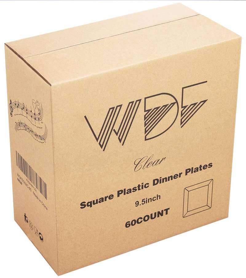 WDF 60PCS Clear Plastic Plates-9.5inch Square Disposable Plates - Premium Square Plastic Dinner Plates-Clear Dinner Plates Perfect for Wedding & Parties