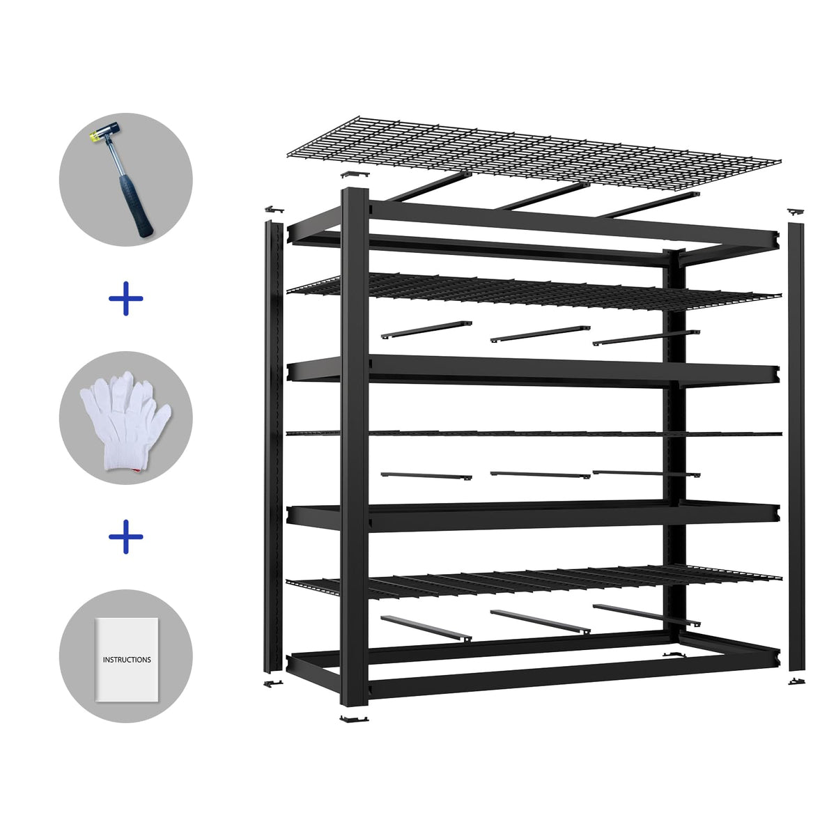 YWTA 71" W x 71" H Industrial Shelving,4000LBS Garage Storage Shelves,4 Tier Adjustable Metal Shelving,Heavy Duty Shelving for Factory, Garage,Warehouse,Barn (2)