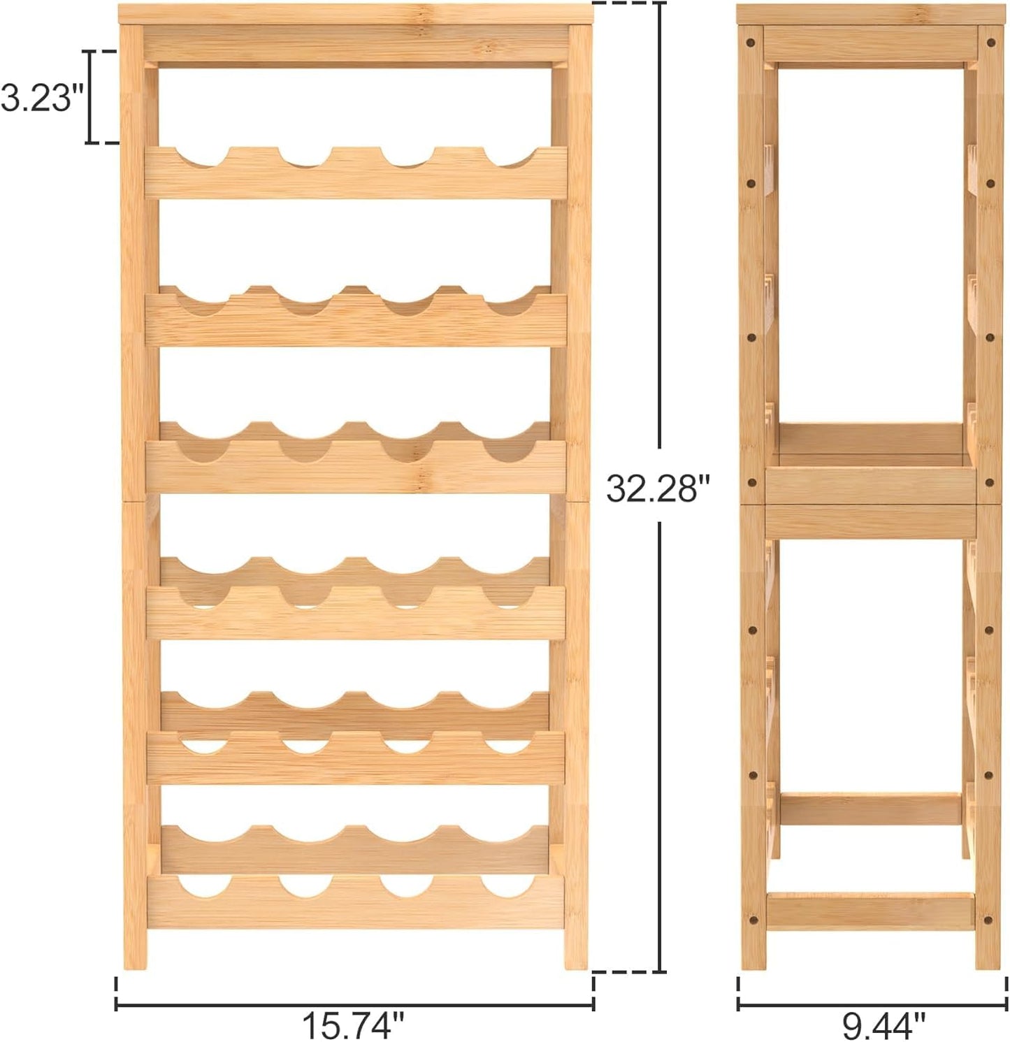 FoverOne 24-Bottle Bamboo Wine Rack Freestanding Floor, 6 Tier Wine Display Rack with Table Top, Wine Storage Shelf for Kitchen Dining Room Bar