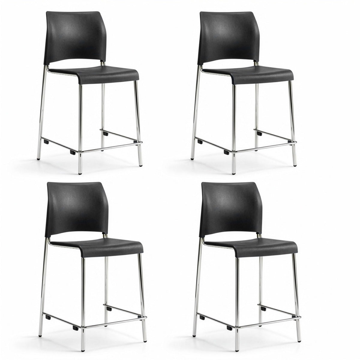 OEF Furnishings OEF8820C-11-20/4 Commercial-Grade Counter Height Stack Chair (Hard Plastic Seat and Back, Dark Gray, Chrome Frame, 4-Pack)