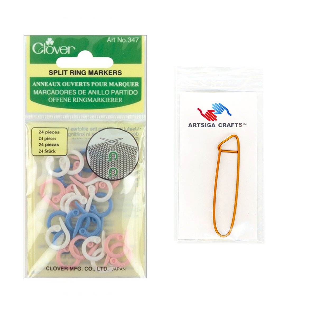 Clover Needlecraft Split Ring Markers 24/Pkg 347 with Stitch Holder