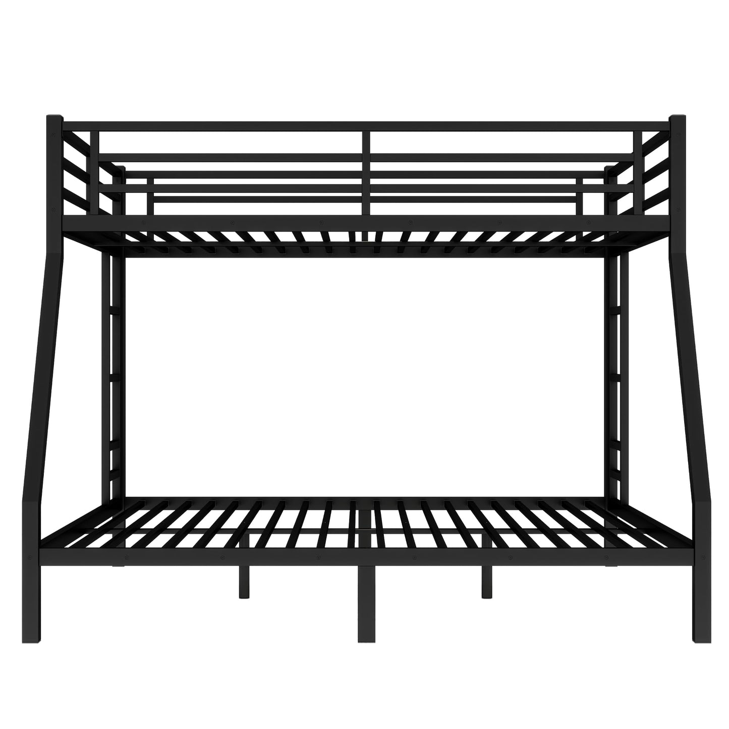 Bellemave Queen Over King Bunk Bed with 2 Side Ladders for Teens,Adults, Metal Bunk Bed Frame with Full-Length Guardrail for Dorm,Bedroom, Noise-Free Steel Slats, No Box Spring Required, Black