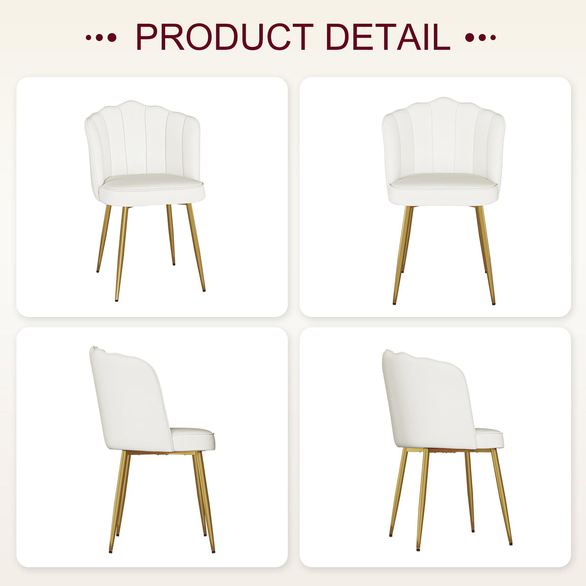 VECELO Velvet Dining Chairs Set of 6, Modern Upholstered Kitchen Chairs with Thick Cushions, Curved Padded Backrest and Metal Legs, for Kitchen, Dining Room, Living Room, White