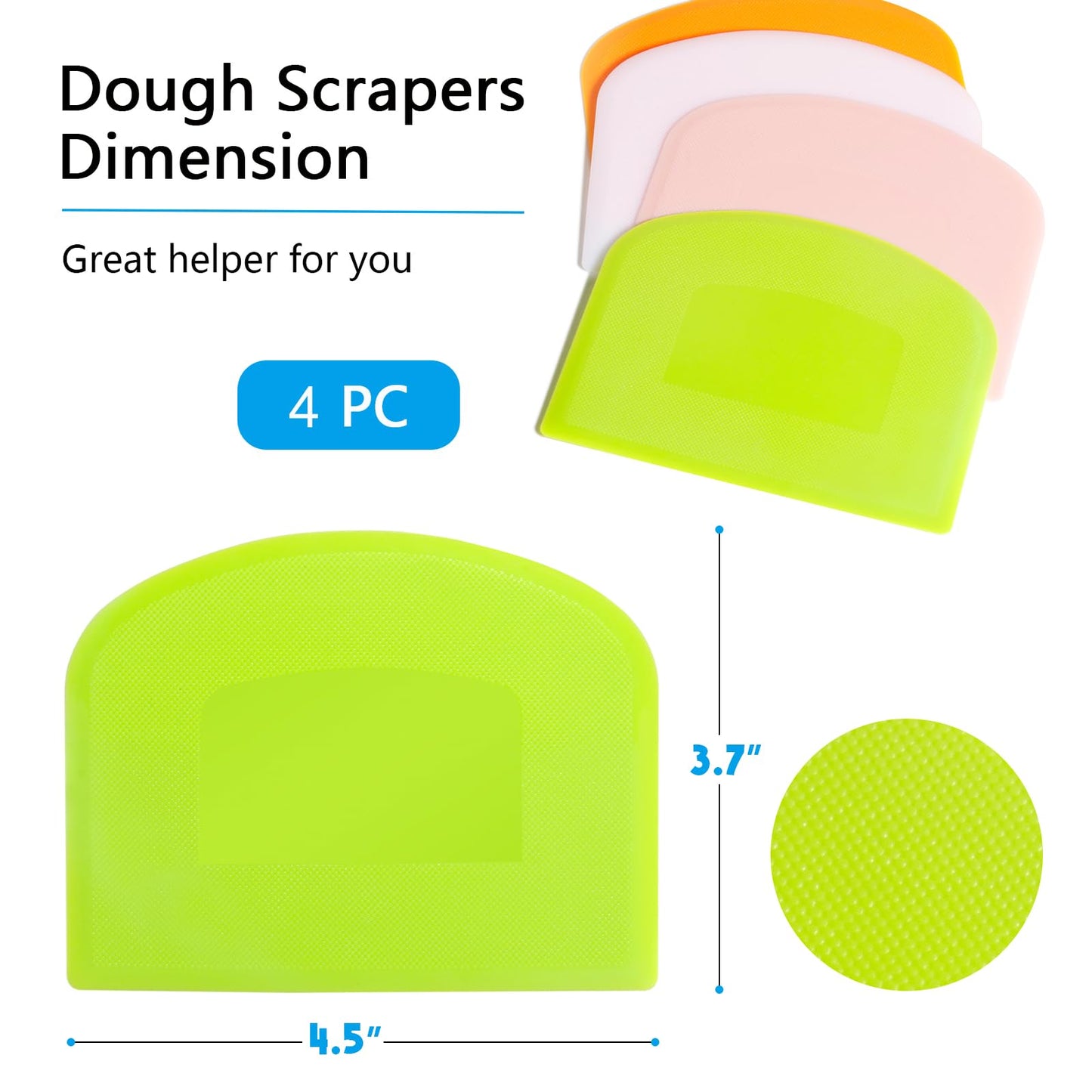 CEWIFO Bench Scraper Dough Scraper for Baking, 20 PCs BPA Free PE Plastic Flexible Bowl Scraper, Food-safe Plastic Dough Cutter for Bread Cake Dough Fondant Icing (White, Green, Orange, Pink)