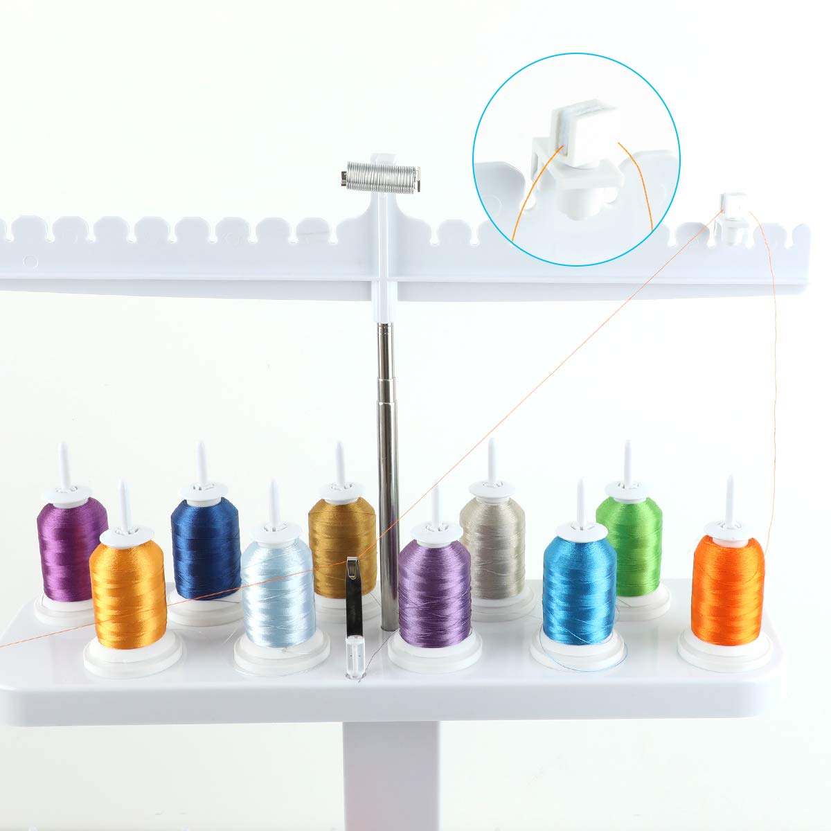 Sew Tech 20 Spool Thread Stand for Embroidery Machine Sewing Quilting Serger Machine, Height Adjustable Cone Thread Holder for Smoother Feed, Large Spool Holder for Brother Singer Babylock Bernina etc