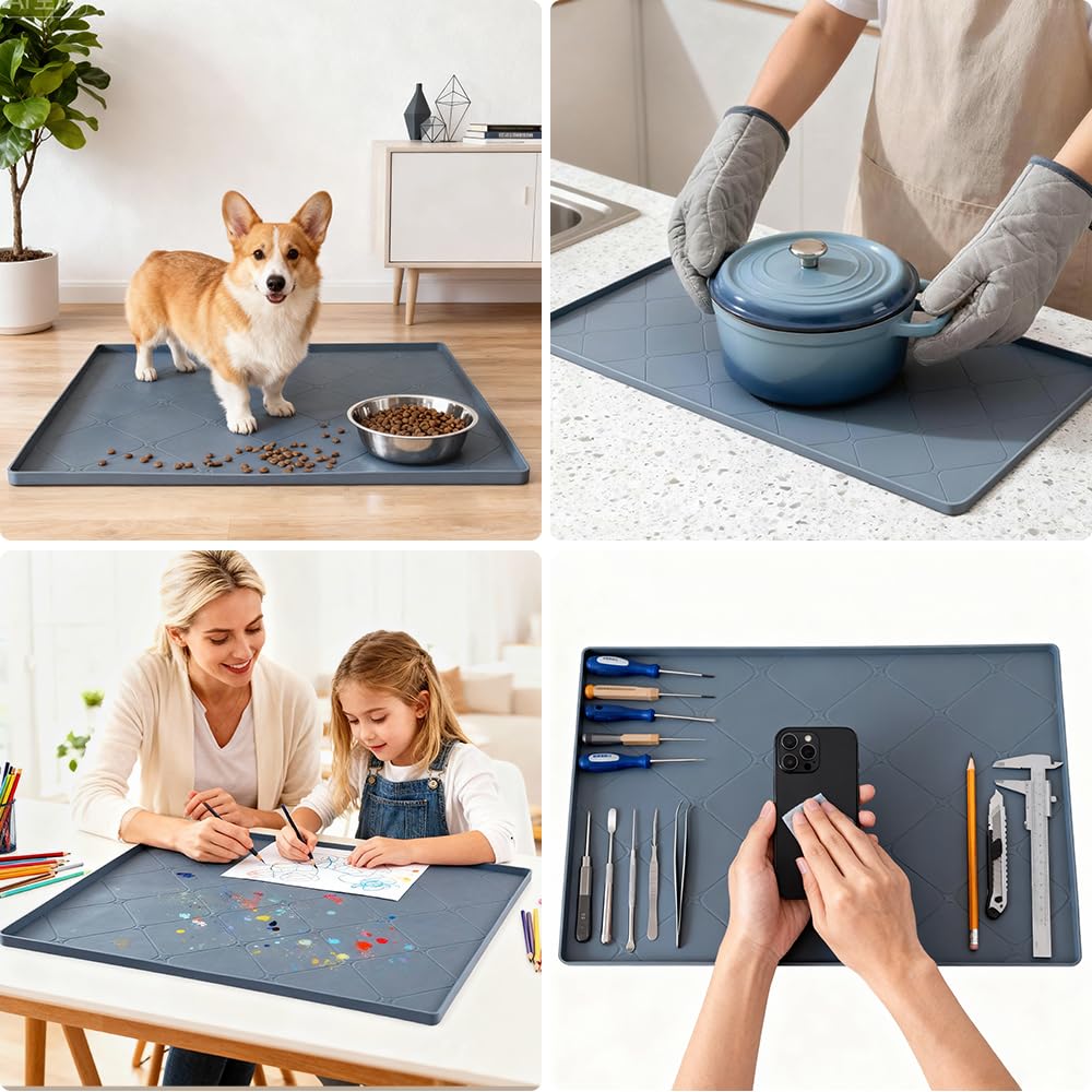 HDFAZHM Under Sink Mats for Kitchen : Waterproof 19" x 22" Under-Sink Organizers Sink Mat Protectors, Flexible Silicone Drip Tray Pet Food Mats Kitchen Bathroom Drawer Shelf and Cabinet Liner, Grey