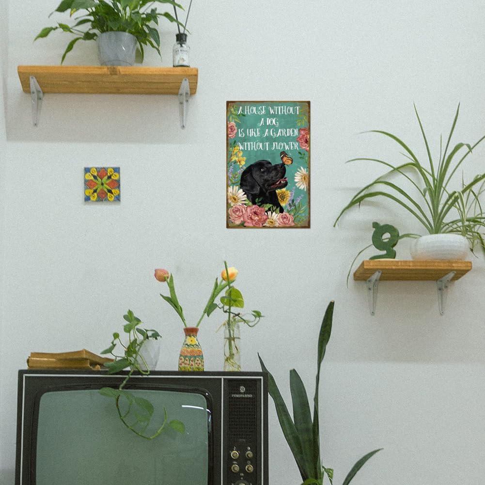 GLOBLELAND "A House Without A Dog is Like a Garden Without Flower" Vintage Black Dog Metal Sign for Home
