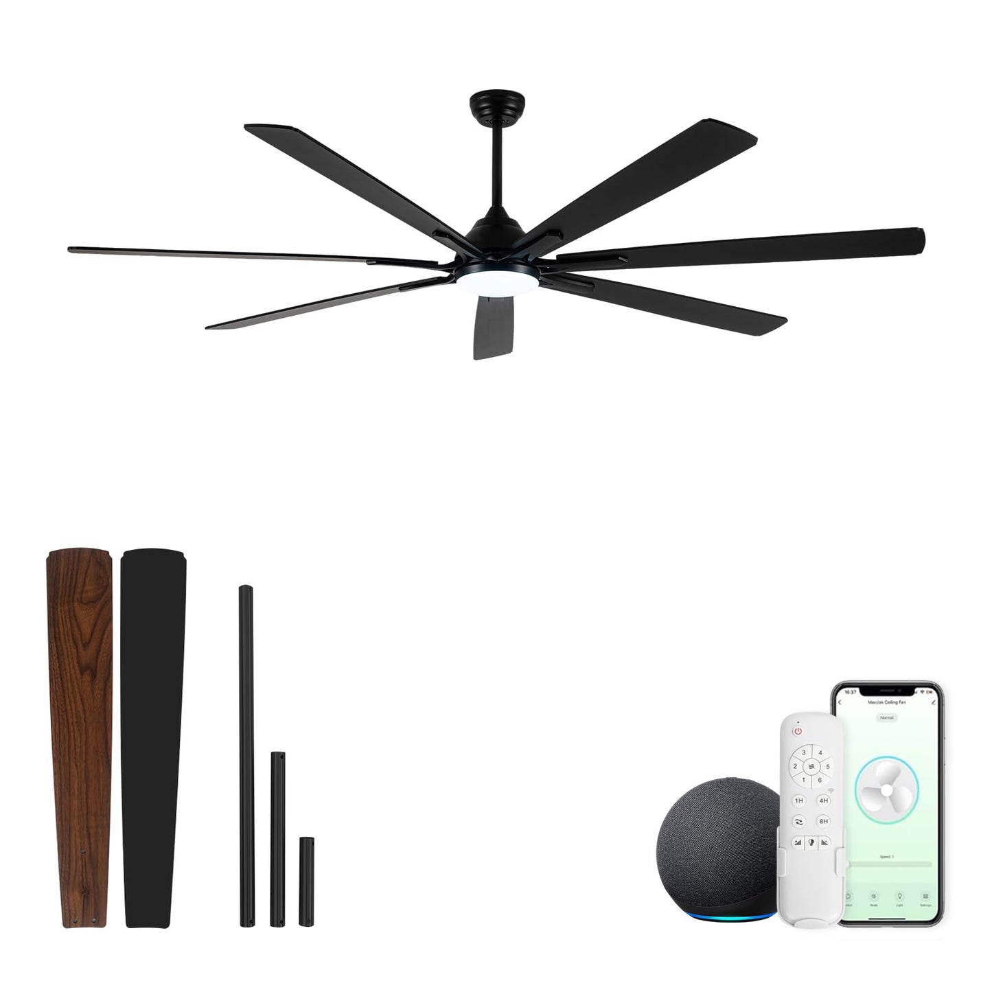 ECOiTEL 84 Inch Smart Ceiling Fan with Alexa APP,Large Black Ceiling Fan with Light,6 Speed,3CCT,Dual Finish 7 Blades,Quiet DC Motor Outdoor Fan for Patio,Big Living Room