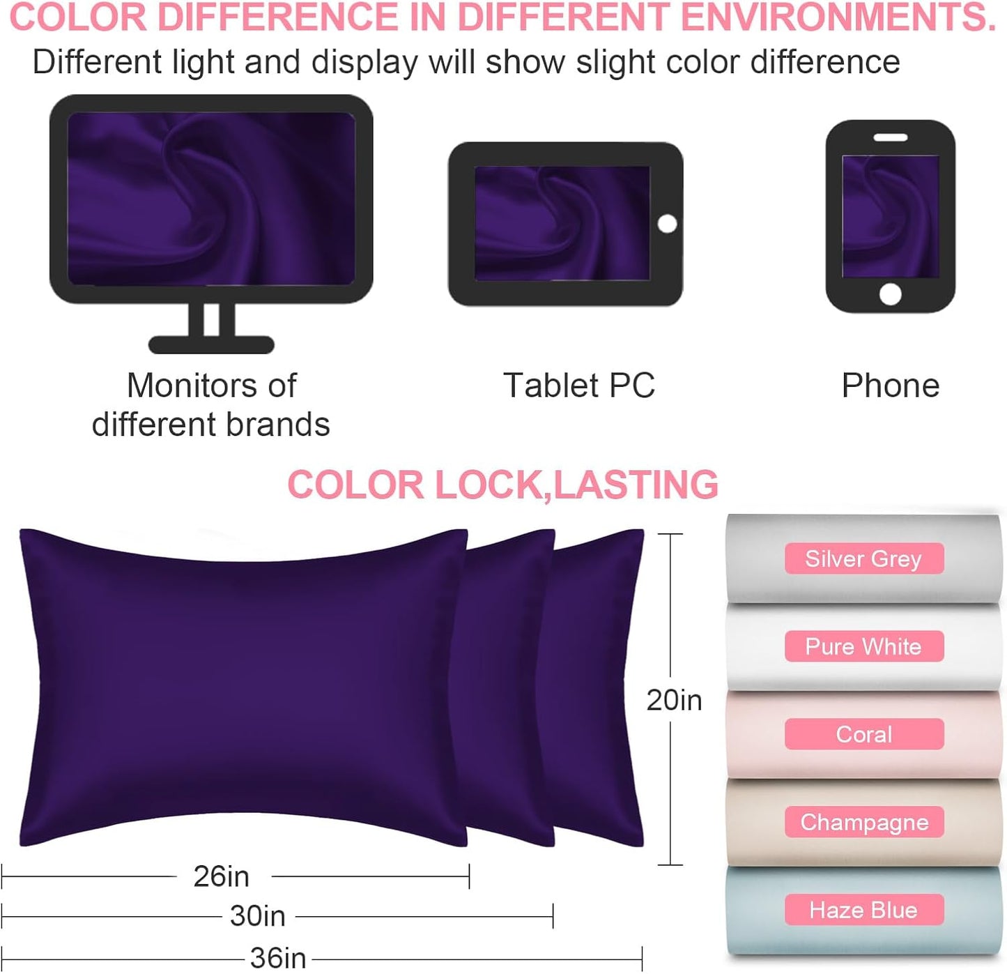 Mulberry Silk Pillowcases by Skiennix - 2 Pack Standard Size with Hidden Zipper | Soft, Breathable Cooling for Hair & Skin - Purple