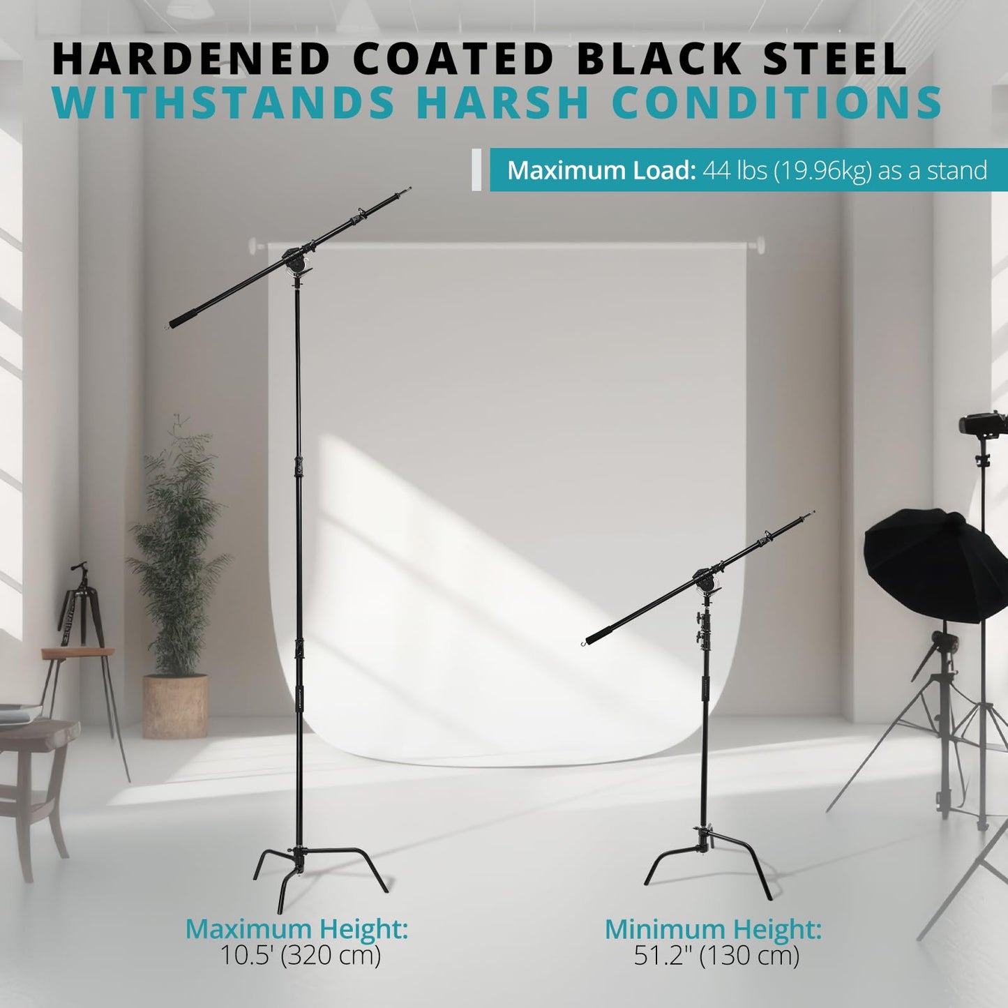 Flashpoint Turtle Base C-Stand and Cross Arm Boom Kit (Black, 10.5')