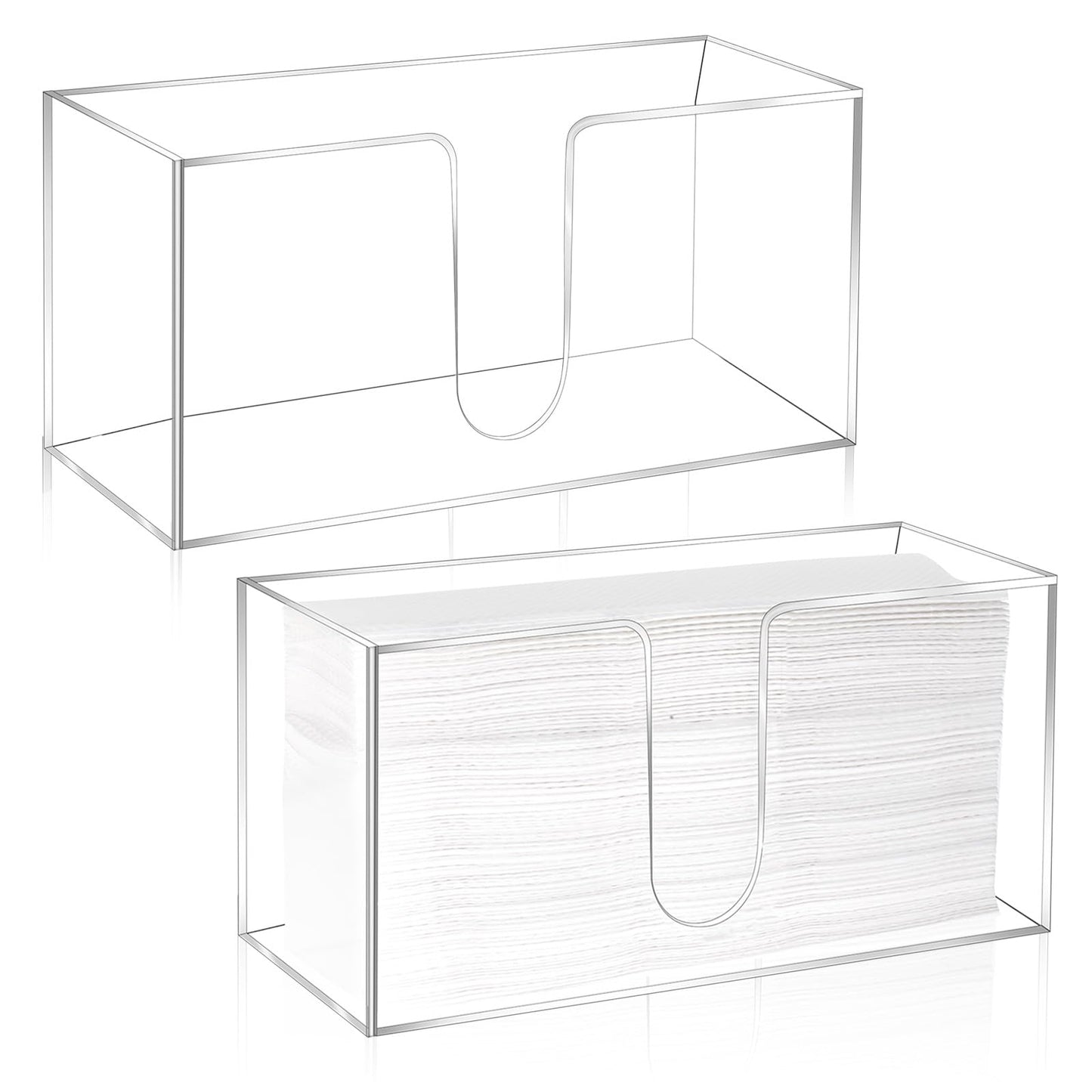 Wanmu 2 Pack Acrylic Countertop Paper Towel Holder, Folded Z-fold C-fold MultiFold Trifold Napkin Dispenser, Paper Towel Dispenser Countertop Acrylic Napkin Holder for Bathroom, Kitchen, Restaurant