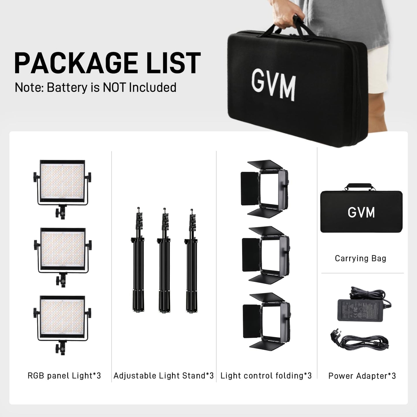 GVM 800D RGB LED Video Light, 2026 Upgraded Panel Light with Optical Lens & 6X Brighter (19500 Lux/0.5m), 3200K-5600K Bi-Color, 20 Scene Modes & CRI97+, Studio Lights, Photography Lighting, 3-Packs