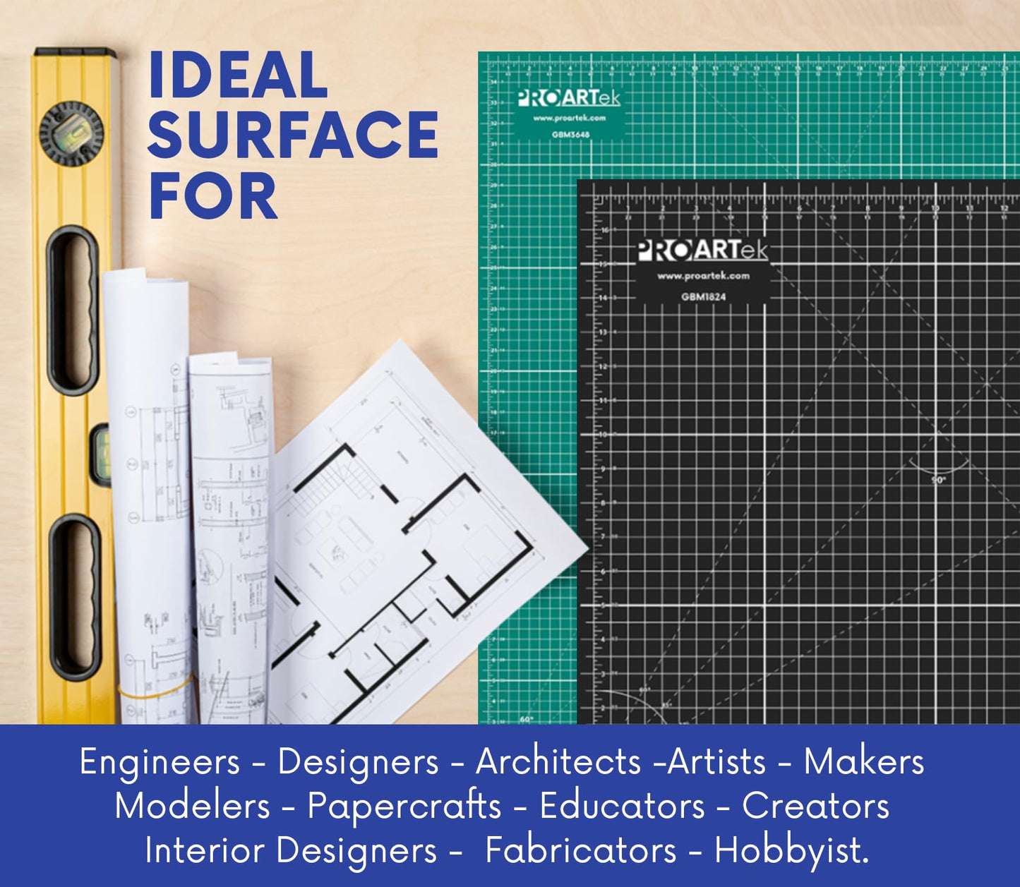 Proartek PK00012 Model GBM4060 Series 40" x 60" Professional Cutting Mat; Double-Sided Green/Black; Self-Healing; For Graphic Arts, Hobbies, Sewing, Scrapbooking, and other Cutting Projects