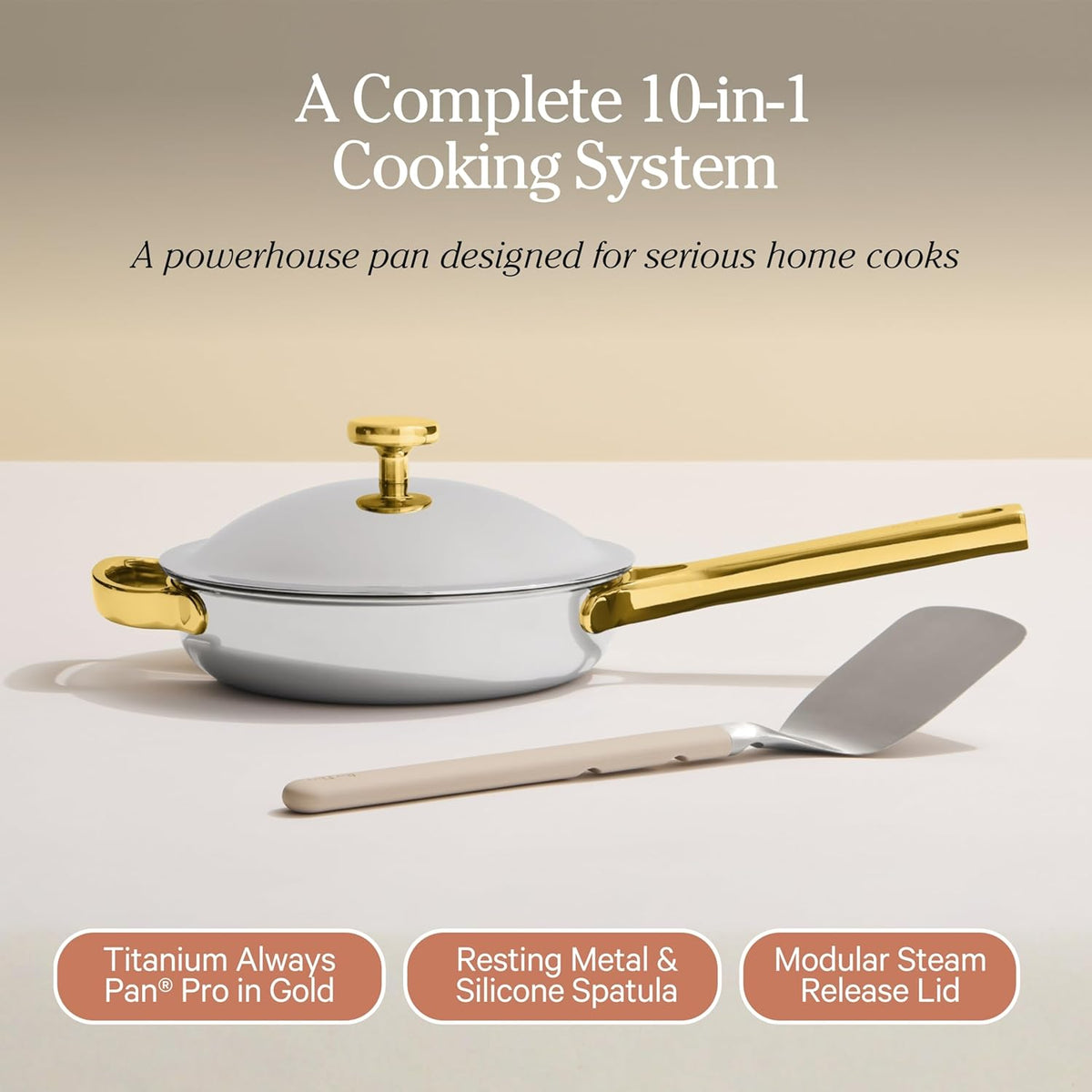 Our Place Mini Titanium Always Pan Pro - 8.5" PFAS-Free Nonstick Frying Pan with Spatula | Chef-Grade Tri-Ply Stainless Steel & Aluminum | Induction & Oven-Safe up to 750°F | Gold