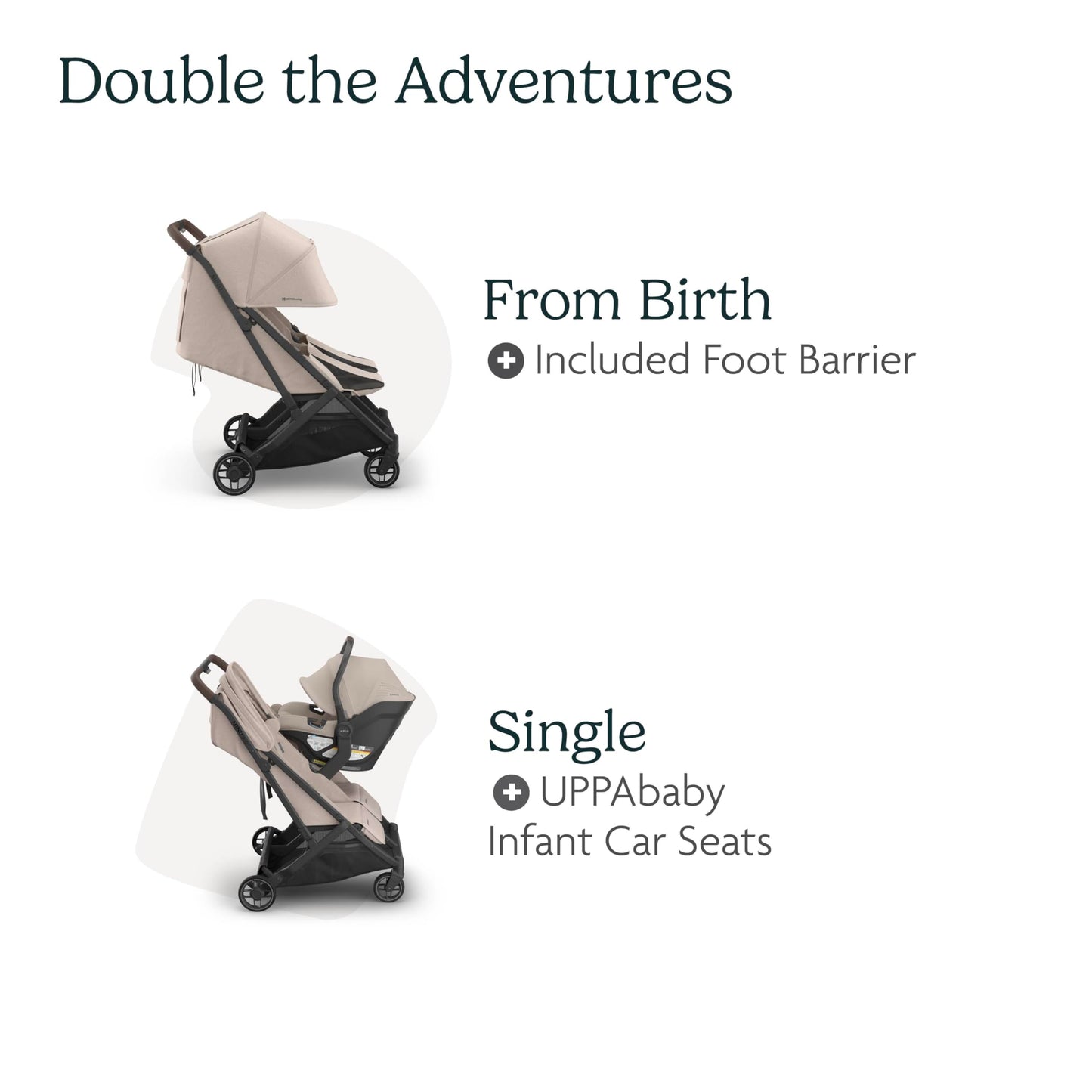 UPPAbaby Minu Duo Side-by-Side Double Stroller - Lightweight + Compact Design for Travel - Easy Fold- from Birth to Toddler - Independent Recline -Ada (Sandstone/Carbon Frame/Chestnut Leather)