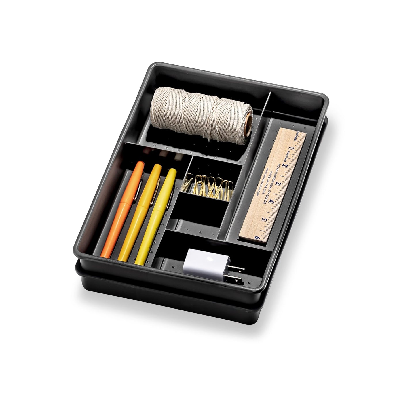 madesmart Two-Piece Drawer Organizer, 12-Compartment Drawer Storage for Utensils, Tools & Household Essentials, Durable Non-Slip Design, Carbon