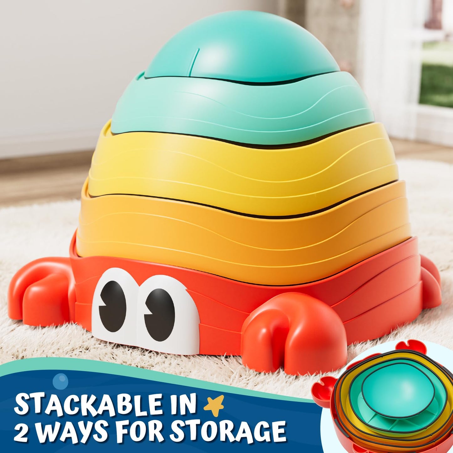 Lehoo Castle Stepping Stones for Kids, Non-Slip Toddler Stepping Stones for Autism, Balance Stones Sensory Toys for Toddlers 1-3, Crab Toddler Outdoor Toys, Obstacle Course for Kids 3-5