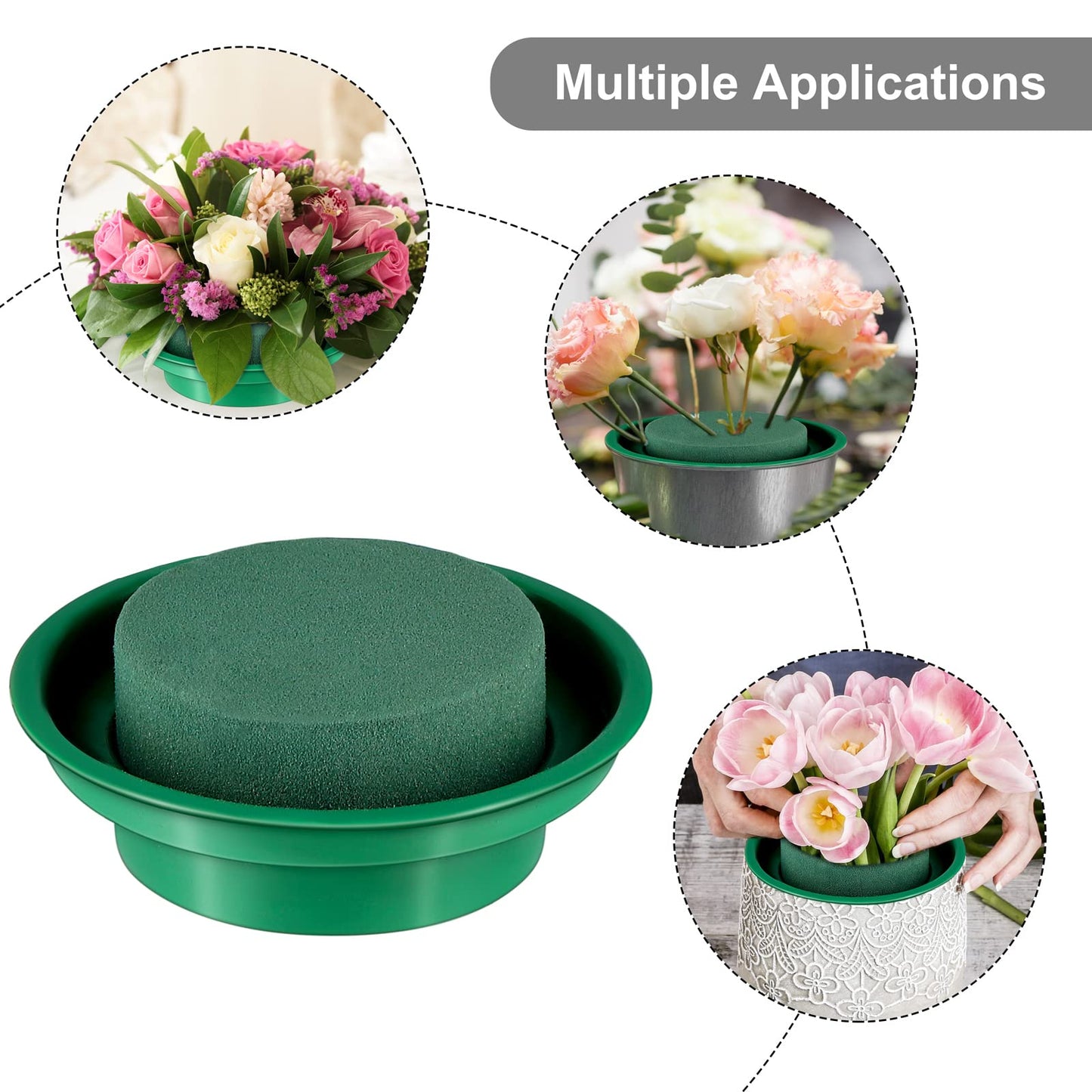 Hahood 16 Packs Floral Foam Rounds in Bowls DIY Flower Arrangement Kit Green Round Wet Flower Foam Blocks for Fresh and Artificial Flower Arrangements, Birthday Wedding Party Decors