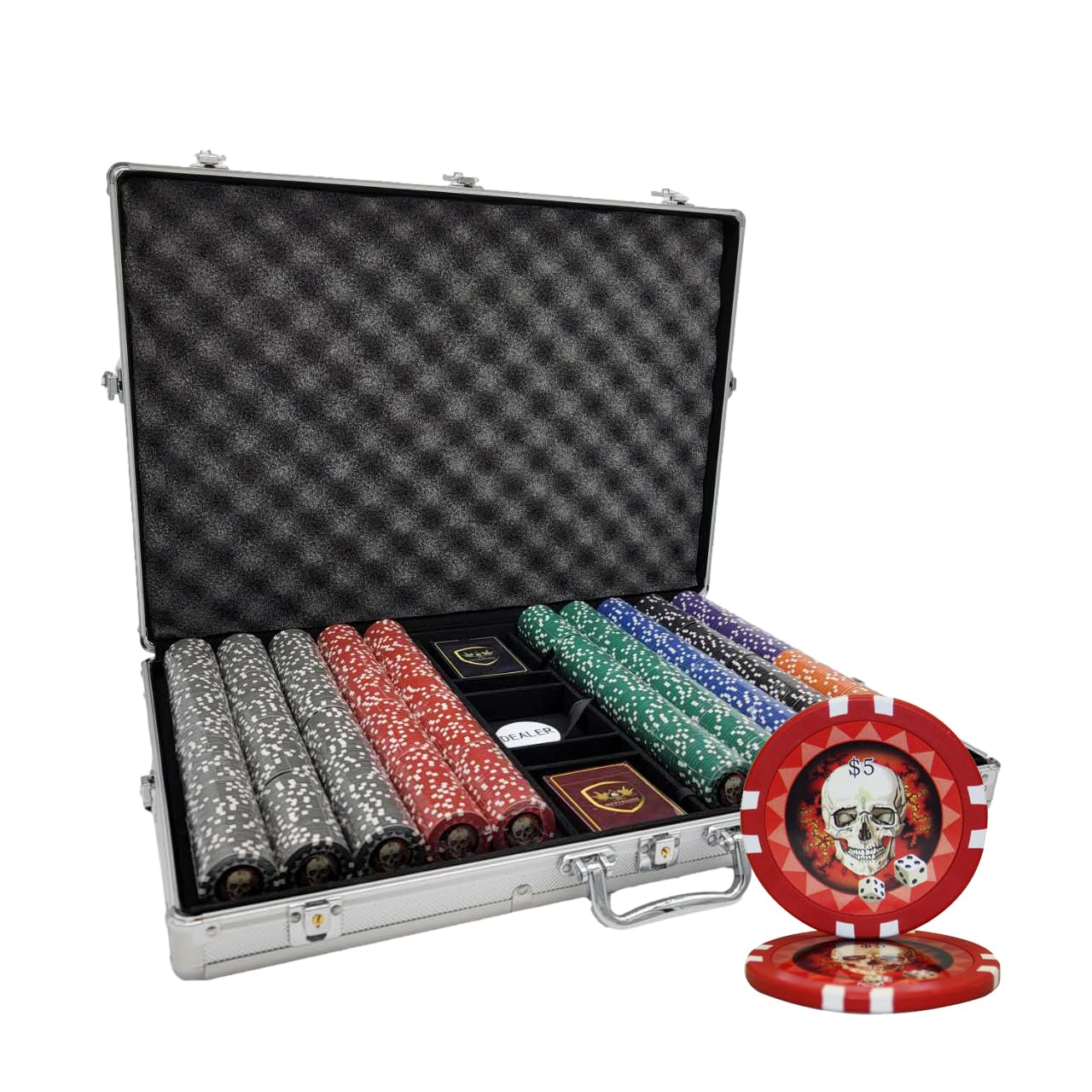 New 1000pcs 13.5g Skull Poker Chips Set Aluminum Case Custom Build