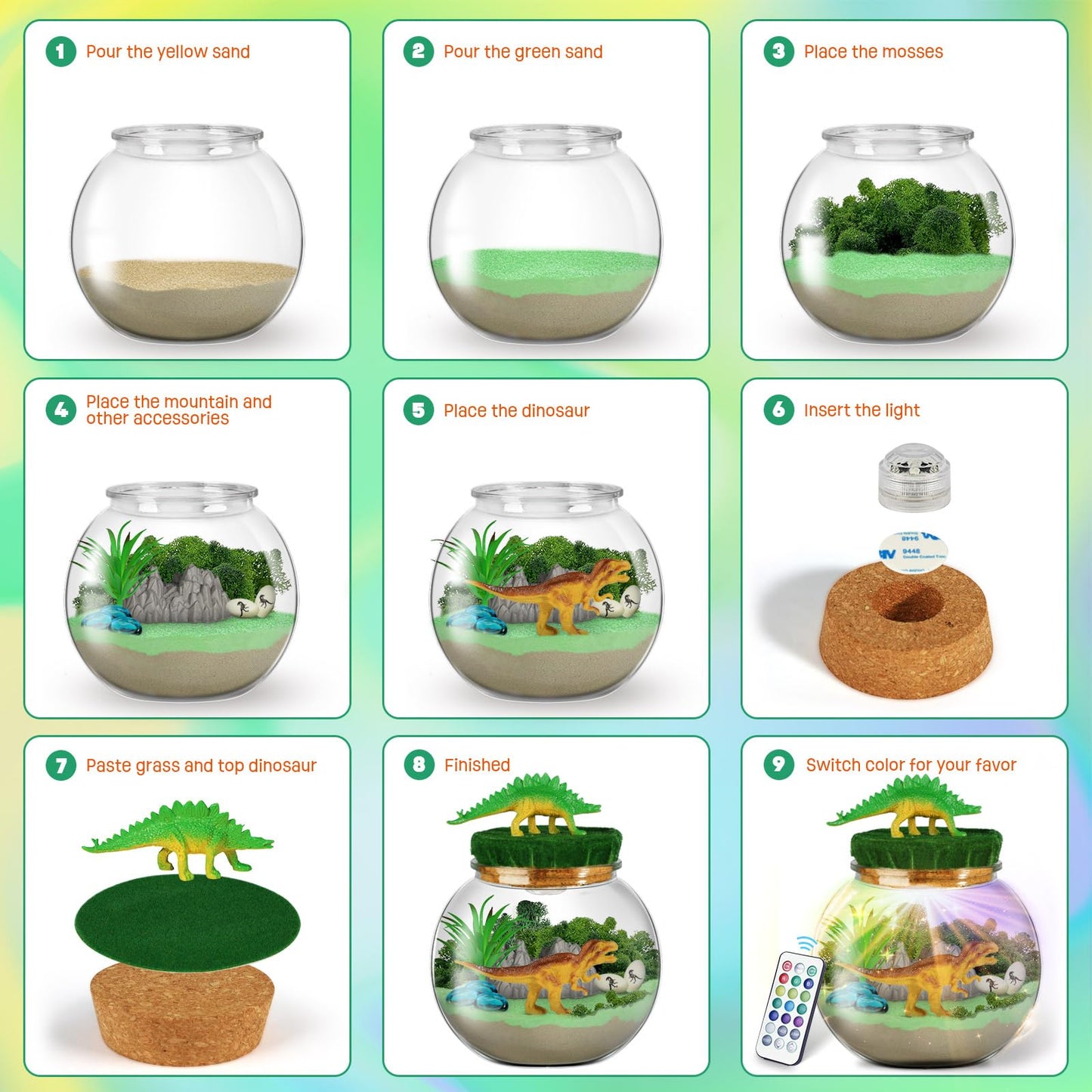 LAOESE Dinosaur Toys for Kids - Dinosaurs Terrarium Kit for Kids - Birthday Gifts for Boys Ages 4 5 6 7 8-12 Year Old - DIY Dino Toys for Boys - Arts and Crafts Kit for Kids
