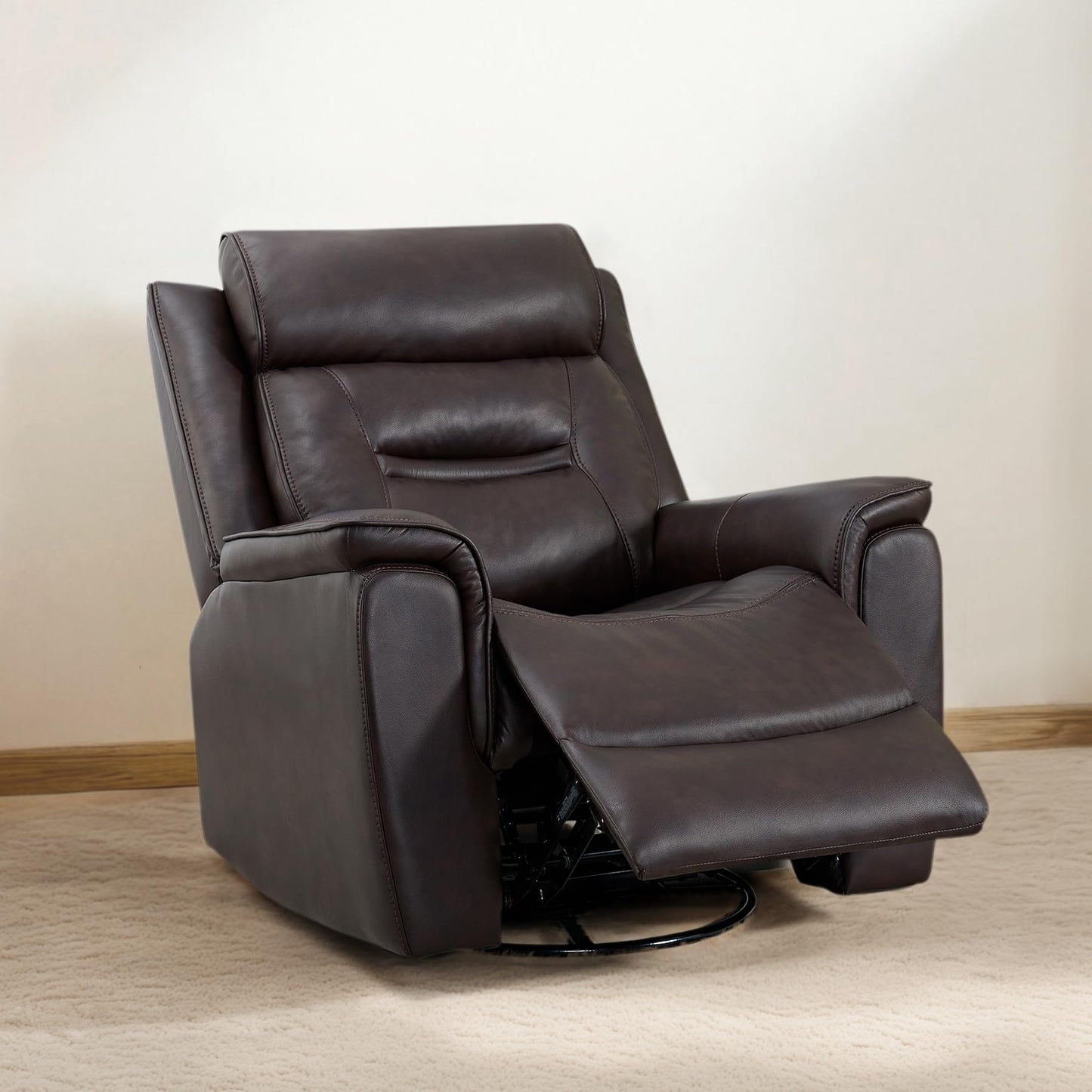 KISLOT Leather Recliner Chair, 360° Swivel Rocker for Adults Manual Rocking Reclining Chair with Adjustable Backrest Footrest for Living Room Bedroom Home Theater Seating