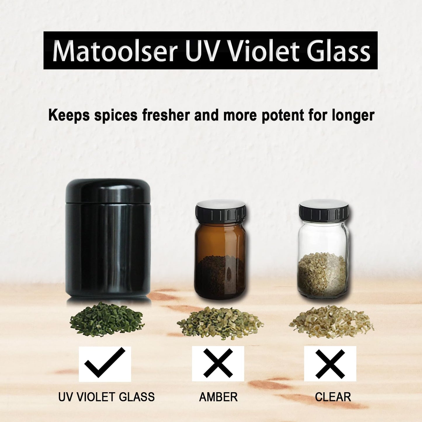Matoolser Black Glass Storage Container Jar 250ml Half Oz with UV Protection for Spice Coffee