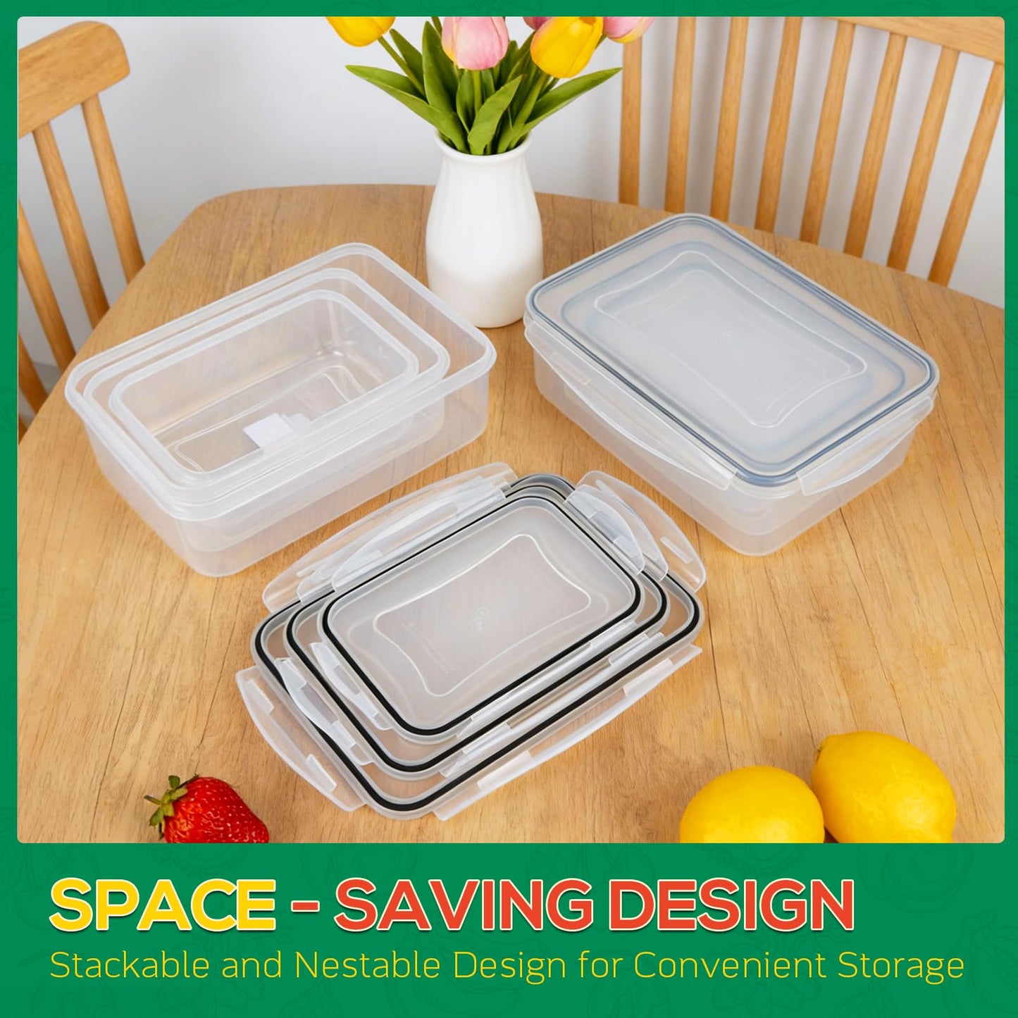 6 Pack Large Food Storage Containers with Lids (85oz/50oz/34oz) –BPA-Free Reusable Thicker Plastic Freezer Safe Storage Containers, Airtight & Leakproof Kitchen Meal Prep Containers for Food