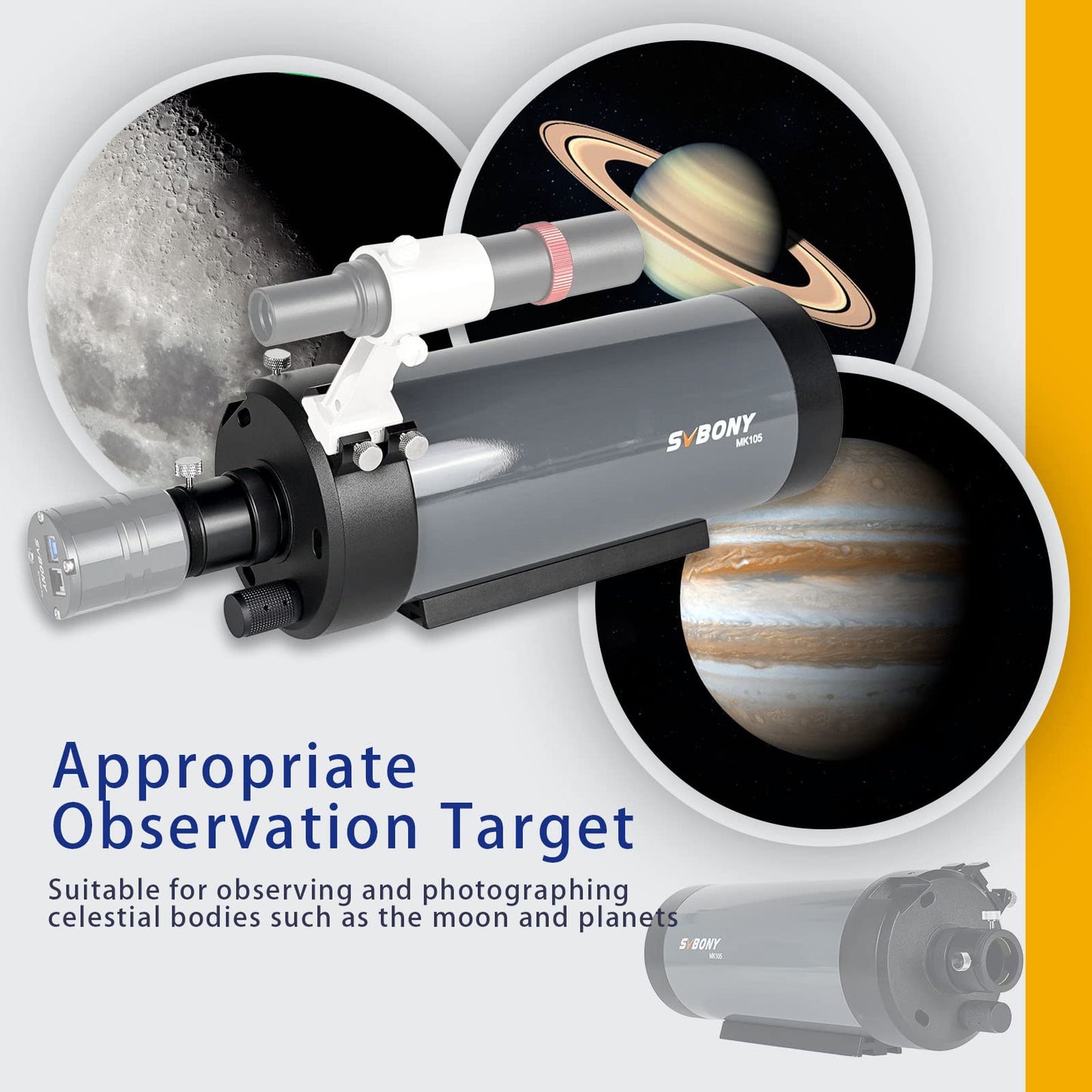 SVBONY MK105 Maksutov-Cassegrain Telescope, Dispersion-Free Imaging, 105mm Catadioptric Telescopes,160mm Dovetail Plate Catadioptric OTA, High-Reverse Electrolyte Coating for Planet Visual Photography