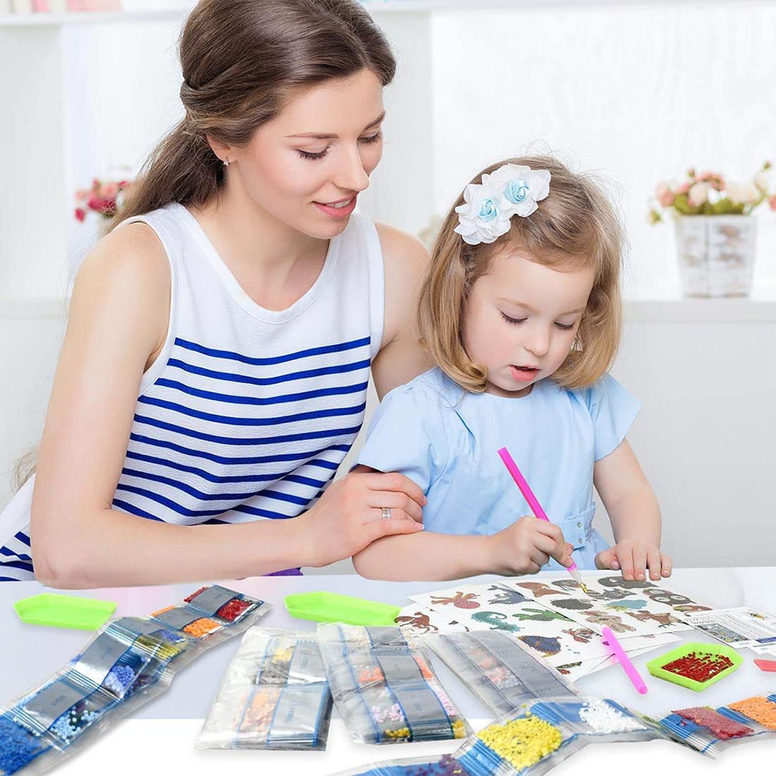 FLYSONG Diamond Art Kits for Kids Adults,DIY Cartoon Princess 22 Pcs Creative Diamond Art Stickers - Gem Painting Craft Mosaic Stickers by Number Kits (Cartoon Princess)