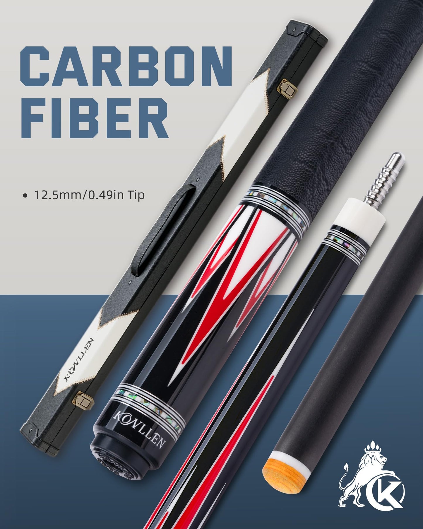 KONLLEN 2.0 Carbon Fiber Pool Cue with Professional Taper | Low Deflection Hand-Made Inlay Billiard Stick | Ultra-Smooth Shaft for Adult & League Players