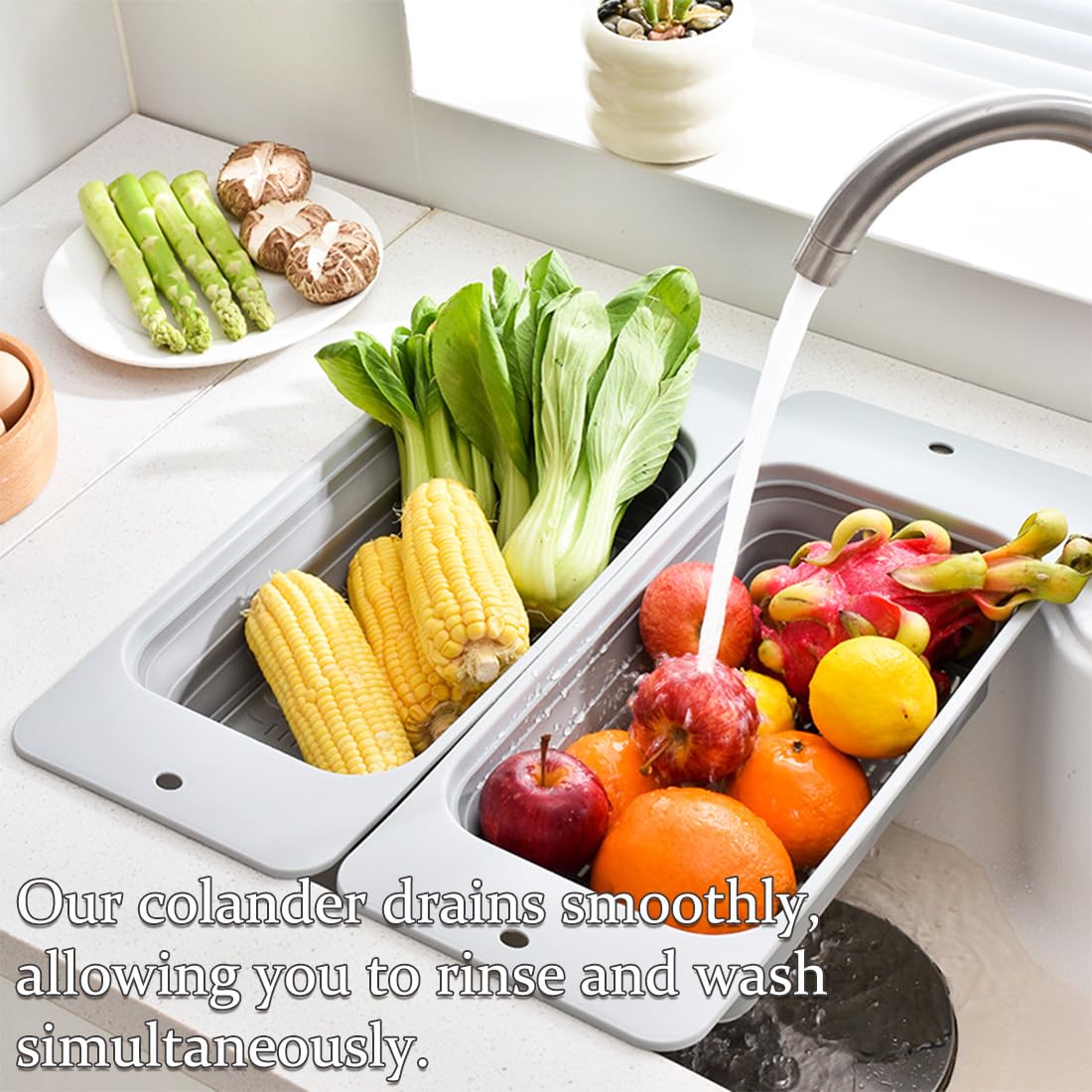 Rictine Collapsible Colander Silicone Kitchen Strainer, Over The Sink Strainer Basket for Wash Vegetables and Fruits, Drain Cooked Pasta and Dry Dishes, New Kitchen Essentials - Gray
