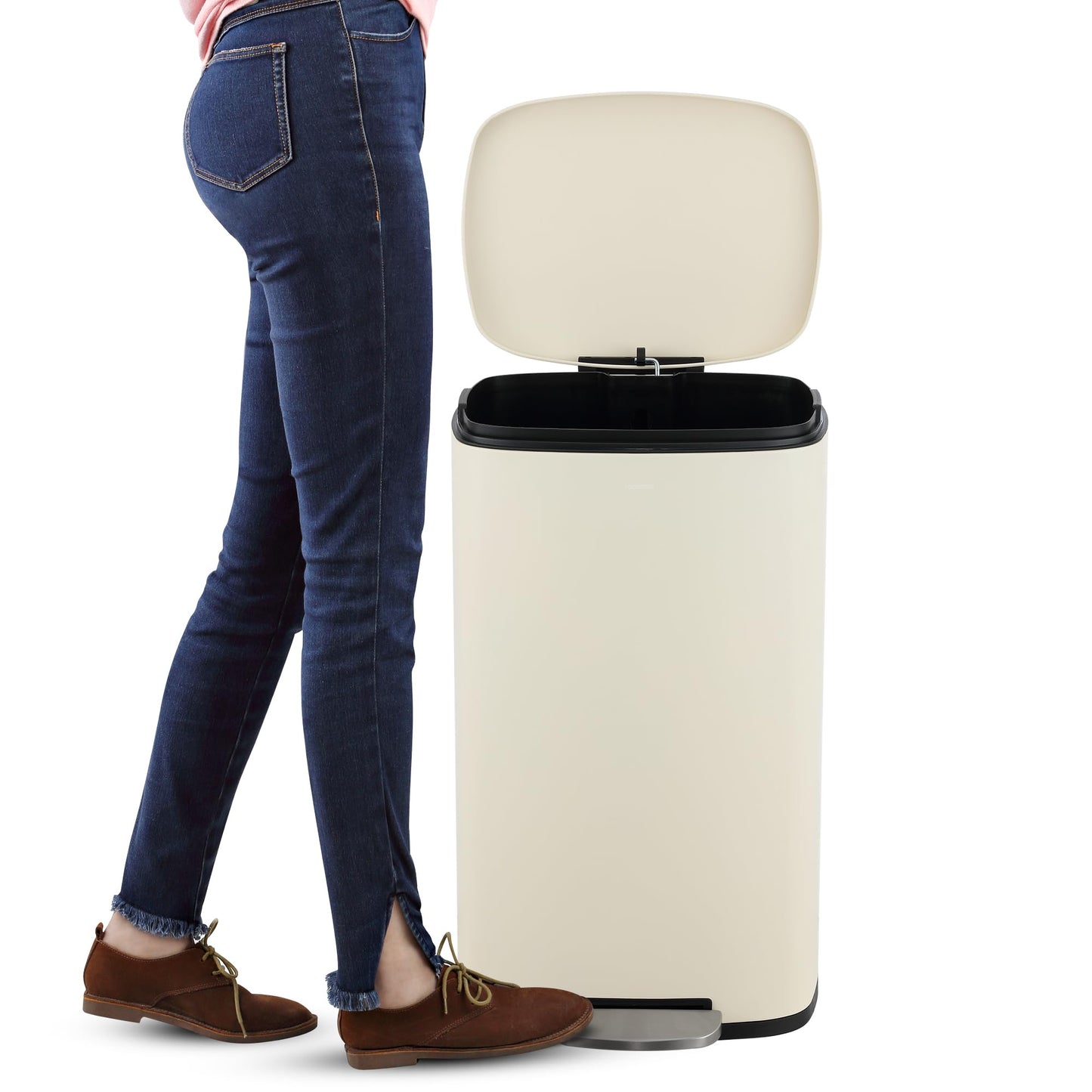 happimess HPM1011I Curtis 8-Gallon Step-Open Trash Can, Fingerprint Resistant, Modern, Minimalistic for Home, Kitchen, Laundry Room, Office, Bedroom, Bathroom, Limestone Beige