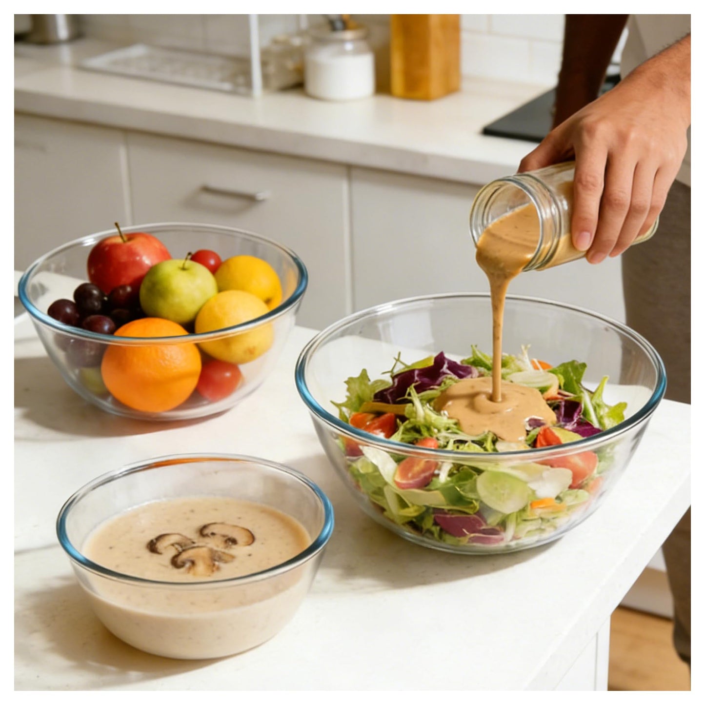 Vitrignis Glass Mixing Bowl Set Of 3(1.1qt 2.8qt 4.7qt)- Large High Brosilicate Mixing Bowls For Kitchen Prepping Serving And Storage - Microwave Dishwasher Oven Safe