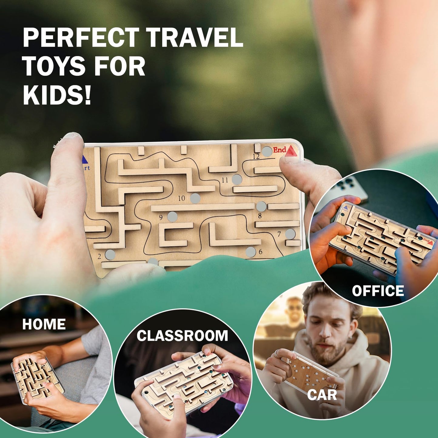 Handheld Fidget Puzzle Game for Kids and Adults - Challenging Wooden Labyrinth Marble Maze for Teen Boys - Fun Brain Teaser Puzzle Fidget Toys for Travel Stocking Stuffer Party Favor for Kids Ages 8+