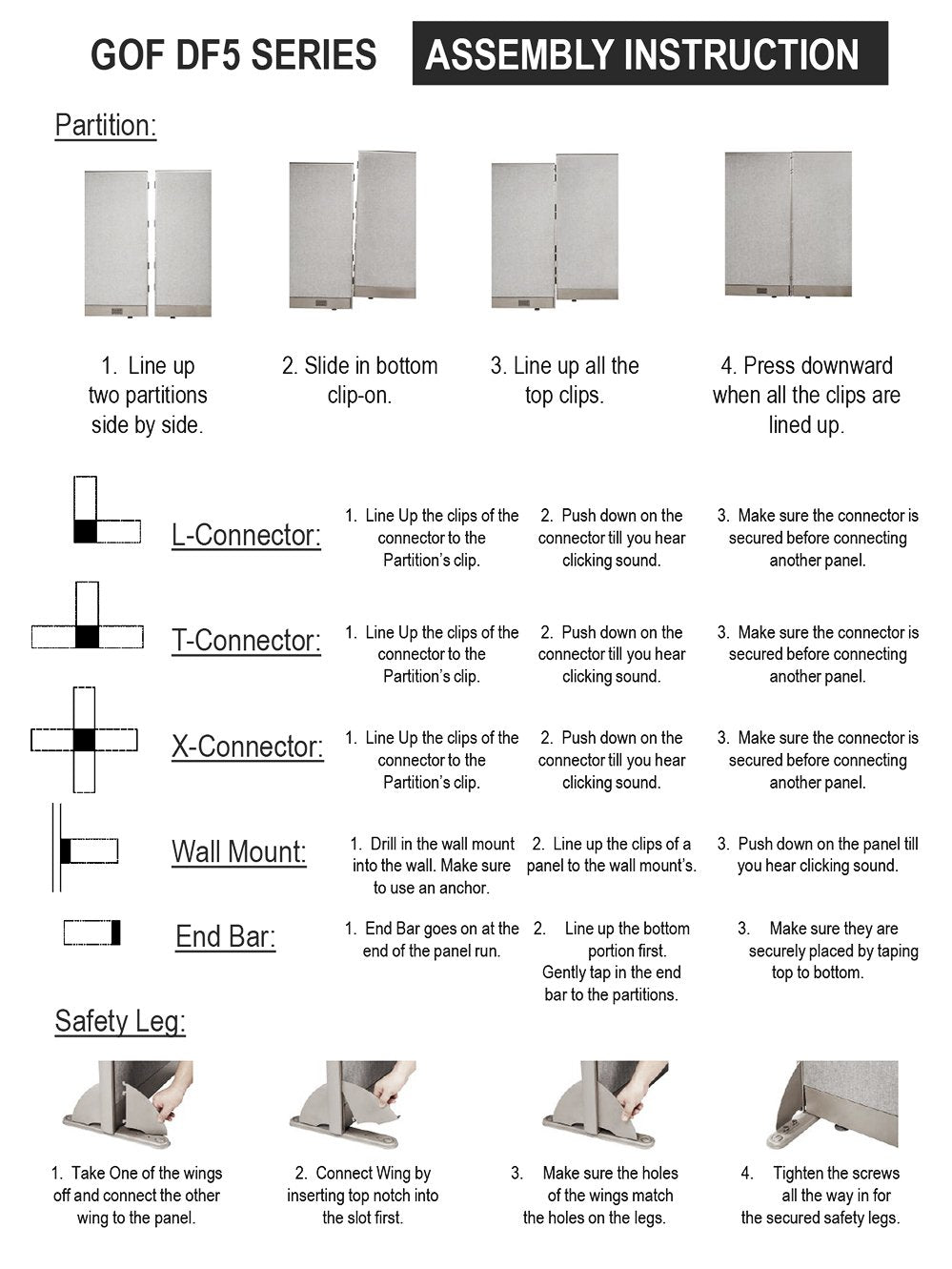 GOF Freestanding L Shaped Office Partition, Large Fabric Room Divider Panel, 30" D x 60" W x 48" H