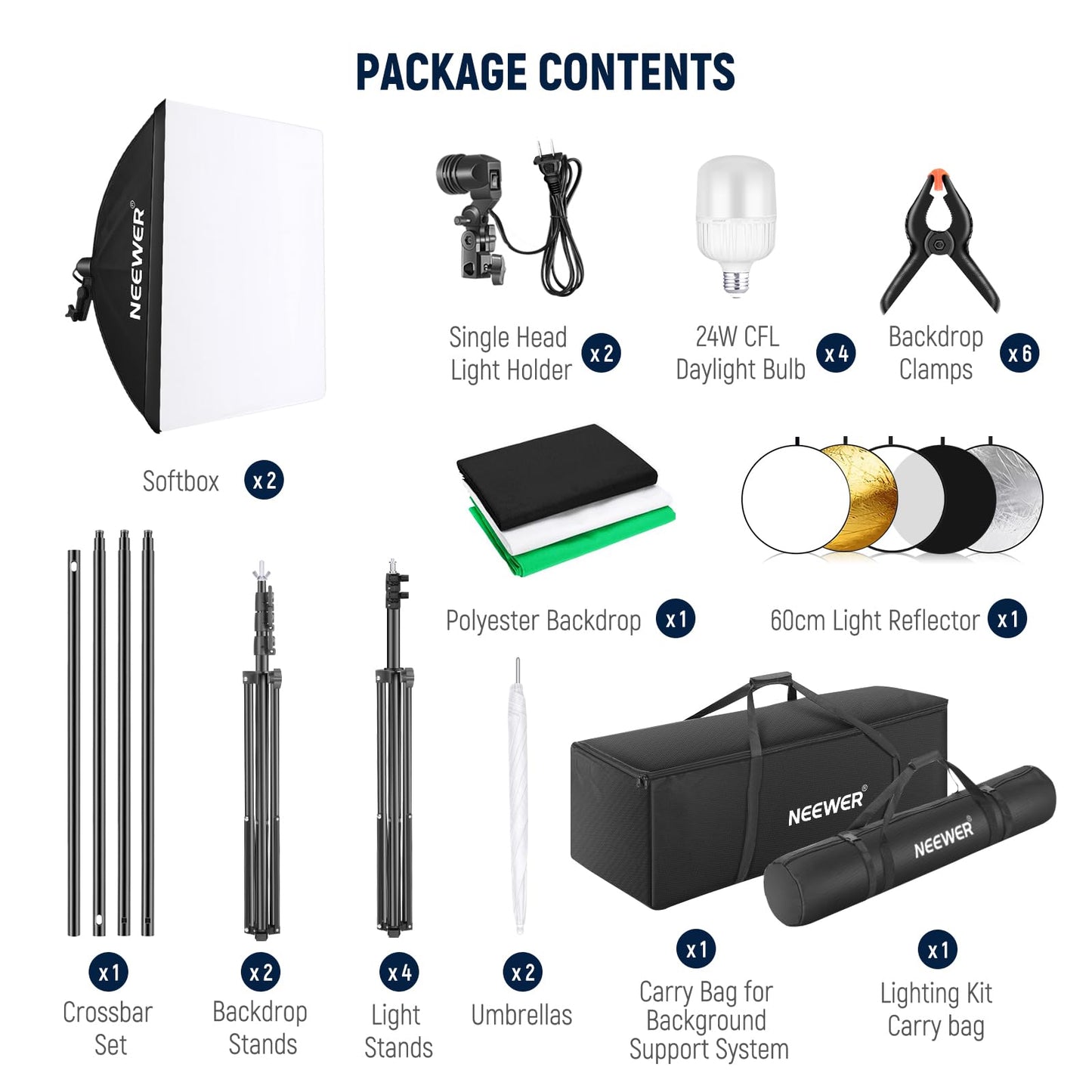 NEEWER Photography Lighting Kit with Backdrops,8.5x10ft Backdrop Stands,5700K 800W Equivalent 24W LED Umbrella Softbox Continuous Lighting,60cm Light Reflector, Photo Studio Equipment for Video Shoot