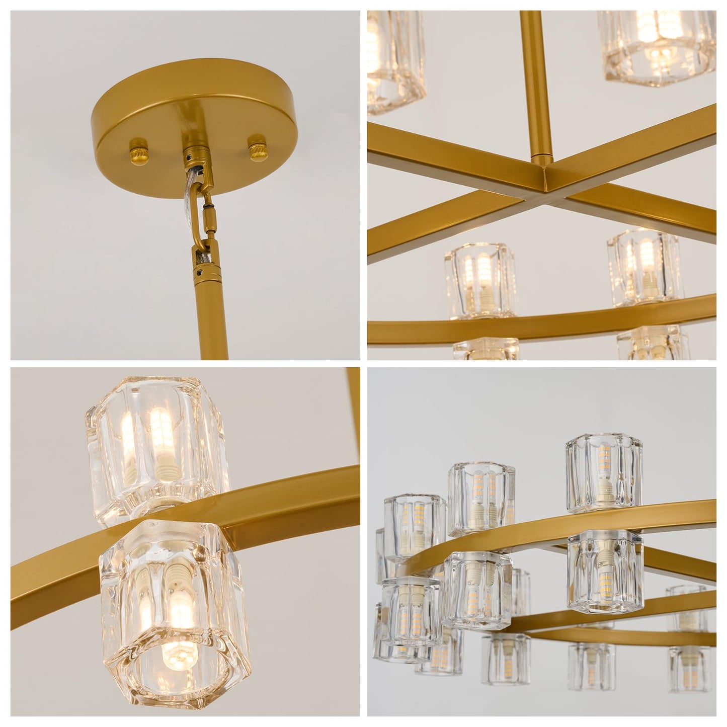 MeiYDeng 36 Inch Gold Crystal Wagon Wheel Chandelier, Modern Farmhouse Round 36-Lights Pendant Lighting Fixture, for High Ceilings Living Room, Bedroom, Foyer