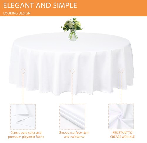 kapwall 6 Pack Round White Tablecloth - 120Inch (304cm) - Washable Polyester Table Cloth Decorative Fabric Table Cover for Wedding,Restaurant,Party.