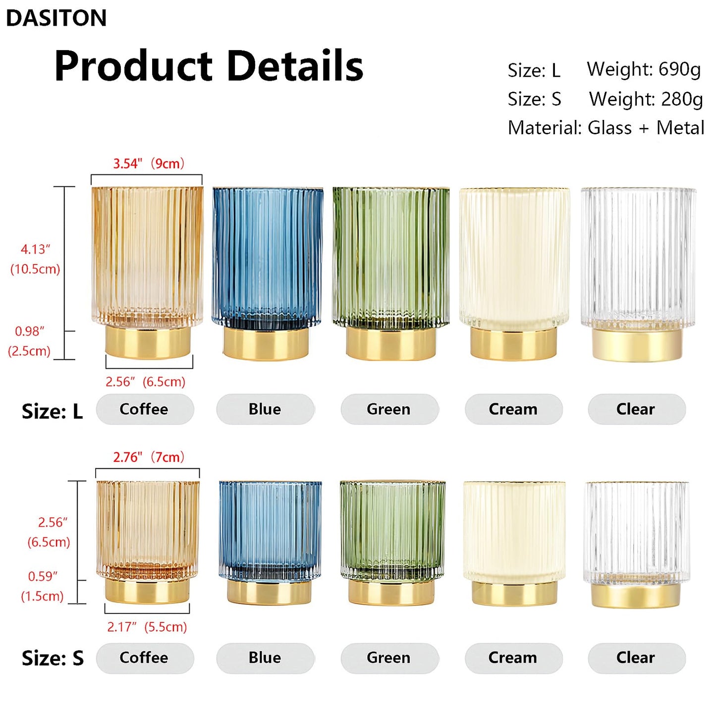 DASITON Makeup Brush holder Organizer,Crystal Cosmetic Makeup Brush Glass Brushes Storage Holder, Vintage Make Up Brush Cup Pen Pencil Holder striped vase(Clear L)