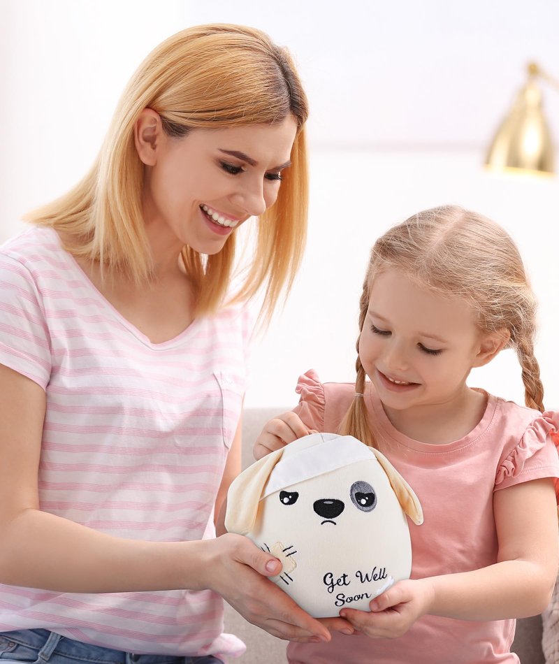 LeYoHa Get Well Soon Dog Plush - Dog Stuffed Animals Apricot Plushie Toys with Injury Bandage, Kids' Pillow Cushion, Gifts for Patient Girls Boys,9 Inch