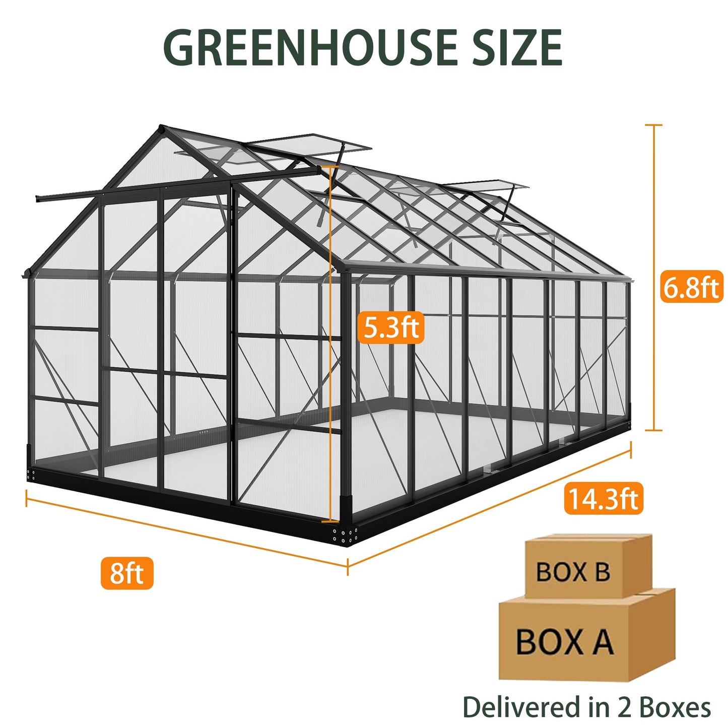Greenhouses for Outdoors, 8x14.2 FT Polycarbonate Greenhouses with Adjustable Roof Vent, Aluminum Frame Green Houses for Garden with Sliding Doors, Windproof (8x14.2FT)