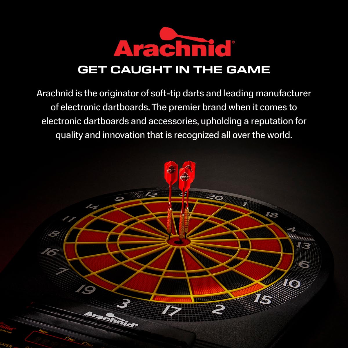 Arachnid Cricket Pro 650 Standing Electronic Dartboard with 24 Games, 132 Variations, and 6 Soft-Tip Darts Included, Brown,E650FS-BK3