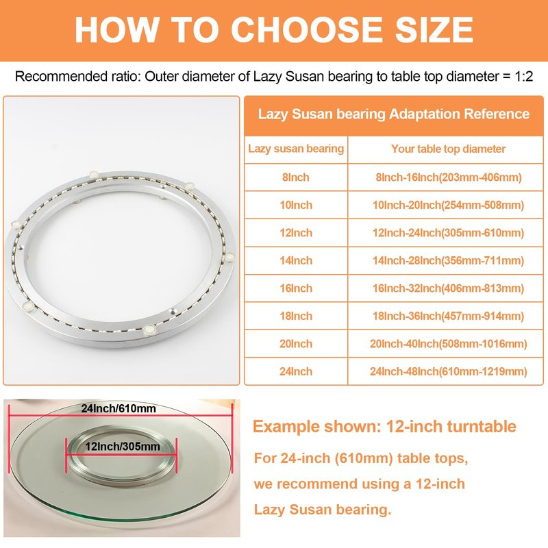 TamBee Lazy Susan Bearing 18 Inch - Heavy Duty Lazy Susan Base & Hardware, Silent Turntable for Smooth Rotation (Aluminum Alloy, 380LB Capacity)