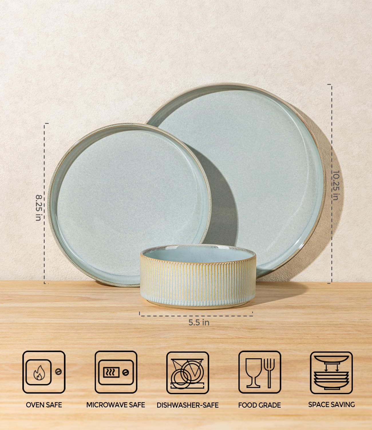 TheTerra Ceramic Dinnerware Sets for 6, 18 Pieces Porcelain Lightweight Plates and Bowls Sets, Scratch Resistant Dish Set, Oven & Microwave & Dishwasher Safe,Illusion Blue