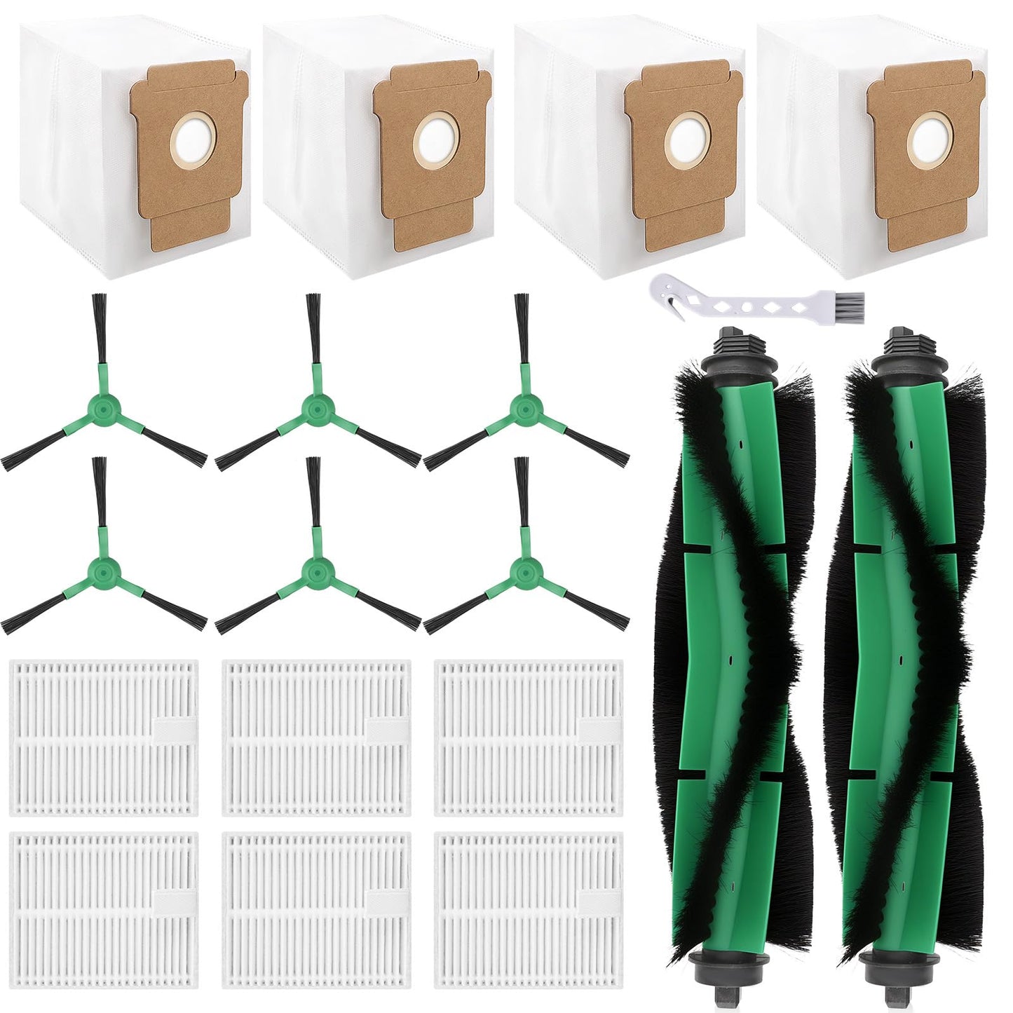 Aymthgt 19 PCS Q0520 Replacement Parts for iRobot Roomba 104/Q0520/Q052/105 Vac/105 Combo Vacuum,2 Roller Brush, 6 Side Brushes, 6 HEPA Filters, 4 Dust Bags and 1 Clean Brush